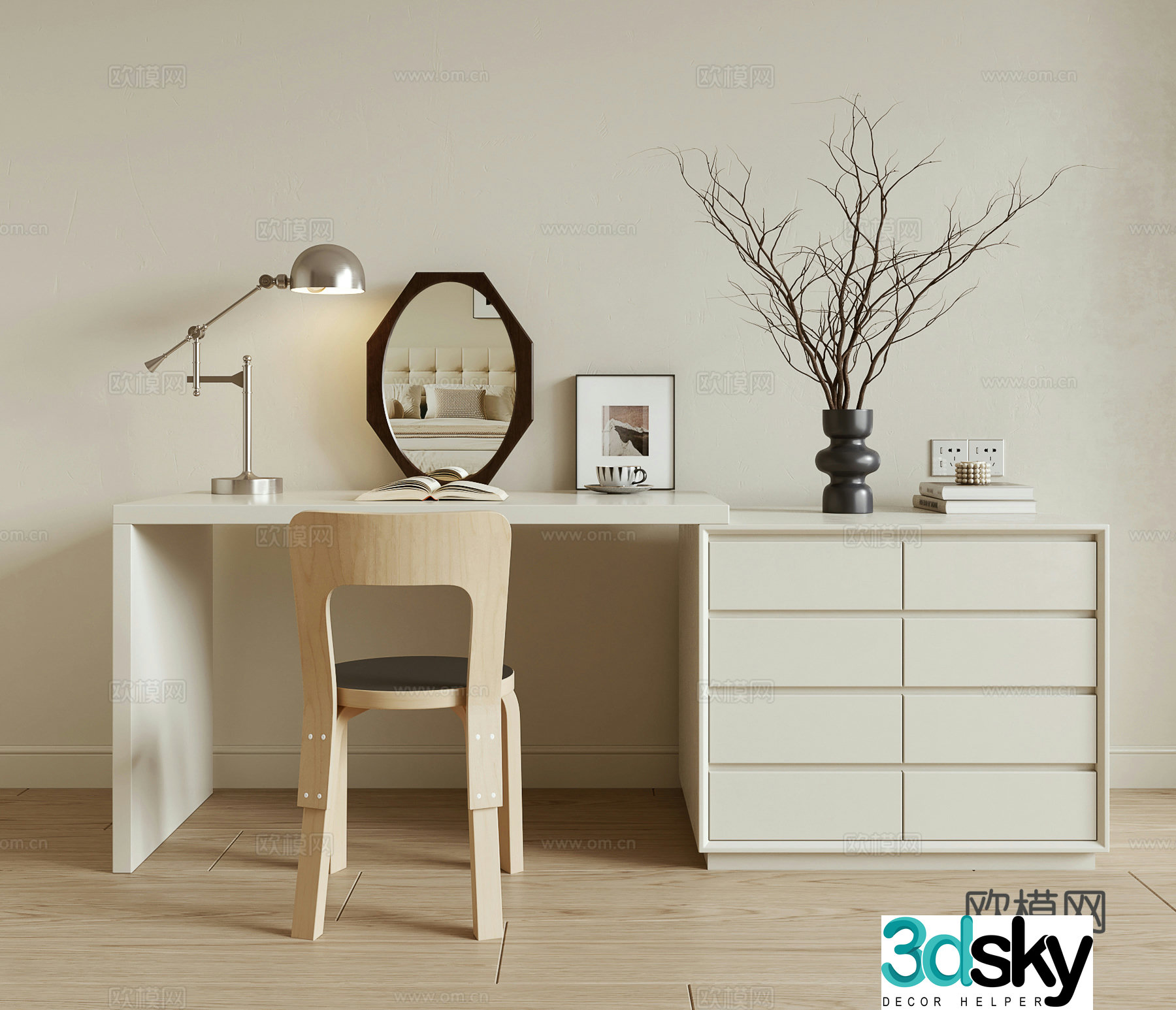 Modern cream style dressing table 3d model