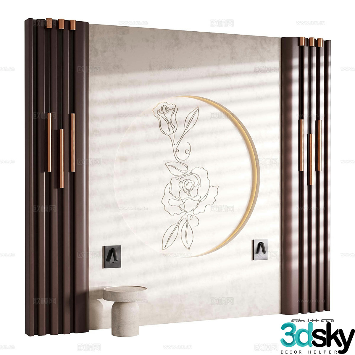 New Chinese style light luxury bedside background wall 3D model