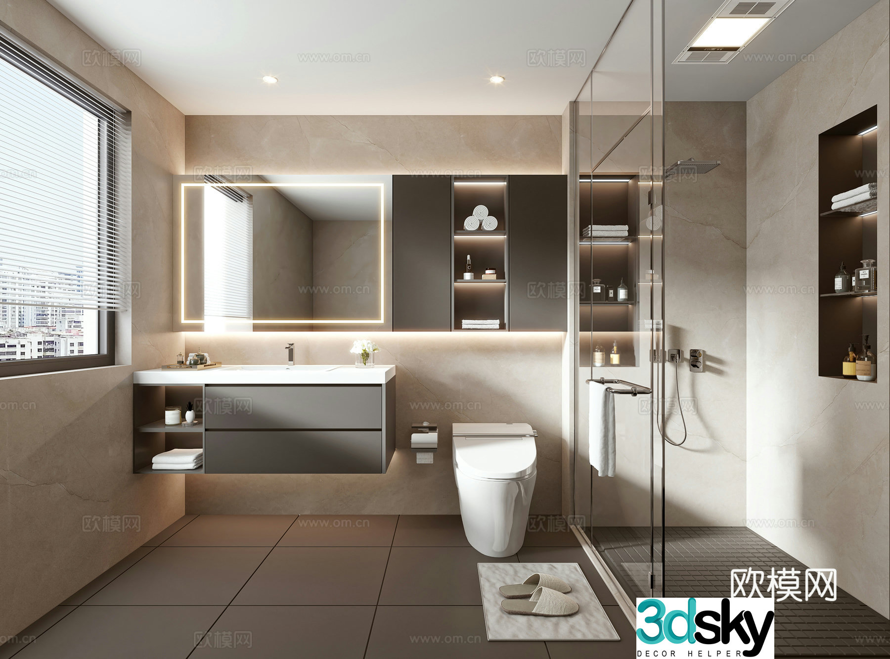 Modern light luxury bathroom 3D model