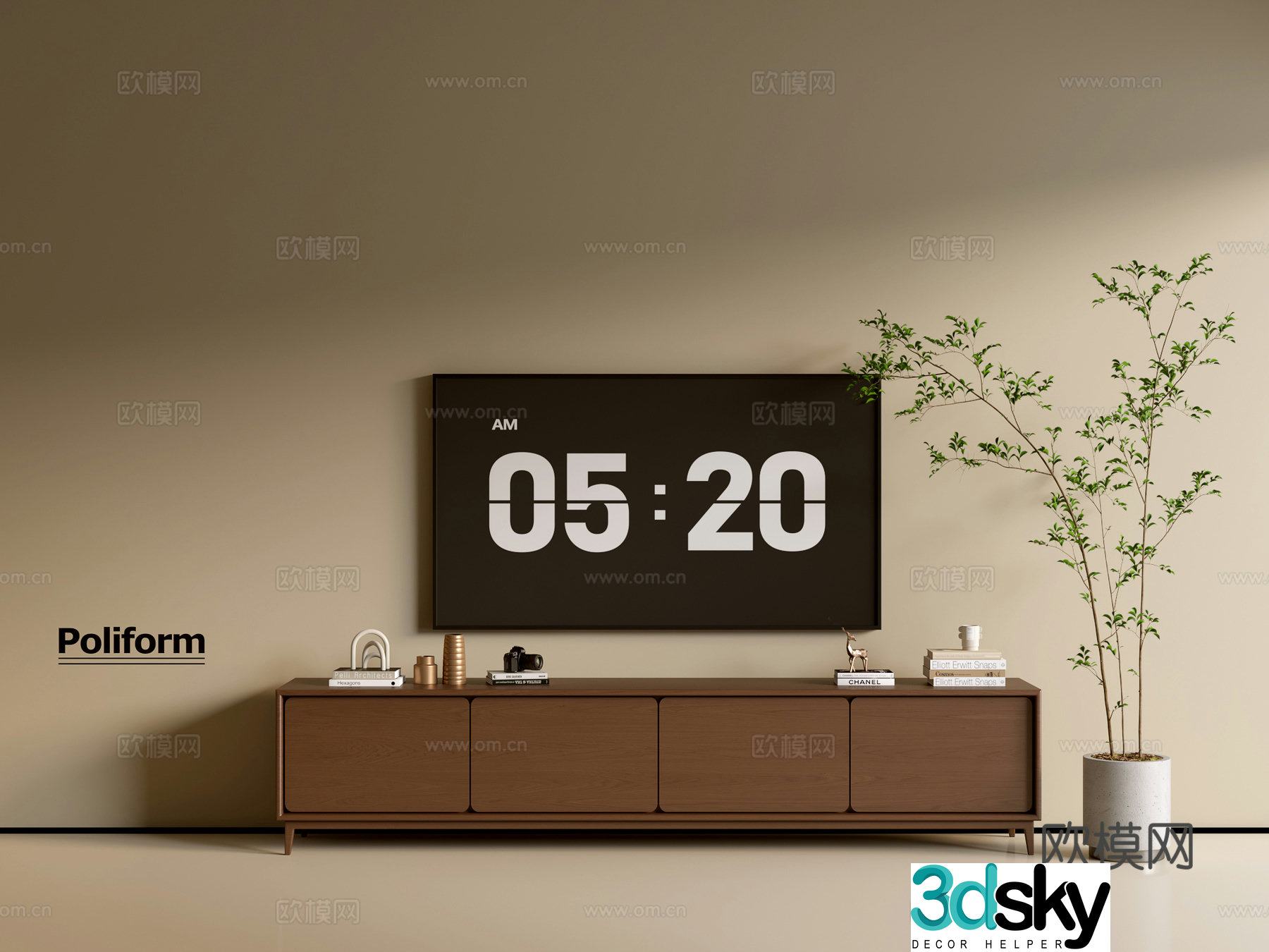 Modern wood grain TV cabinet simple side cabinet chest of drawers low cabinet whole cabinet side cabinet balcony 3D model
