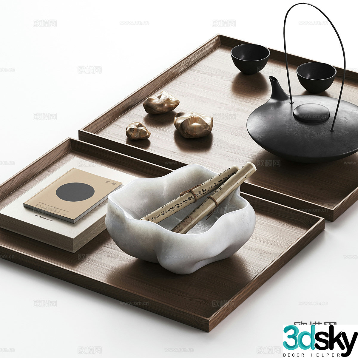 New Chinese style tea set teapot tea cup tea tray 3D model