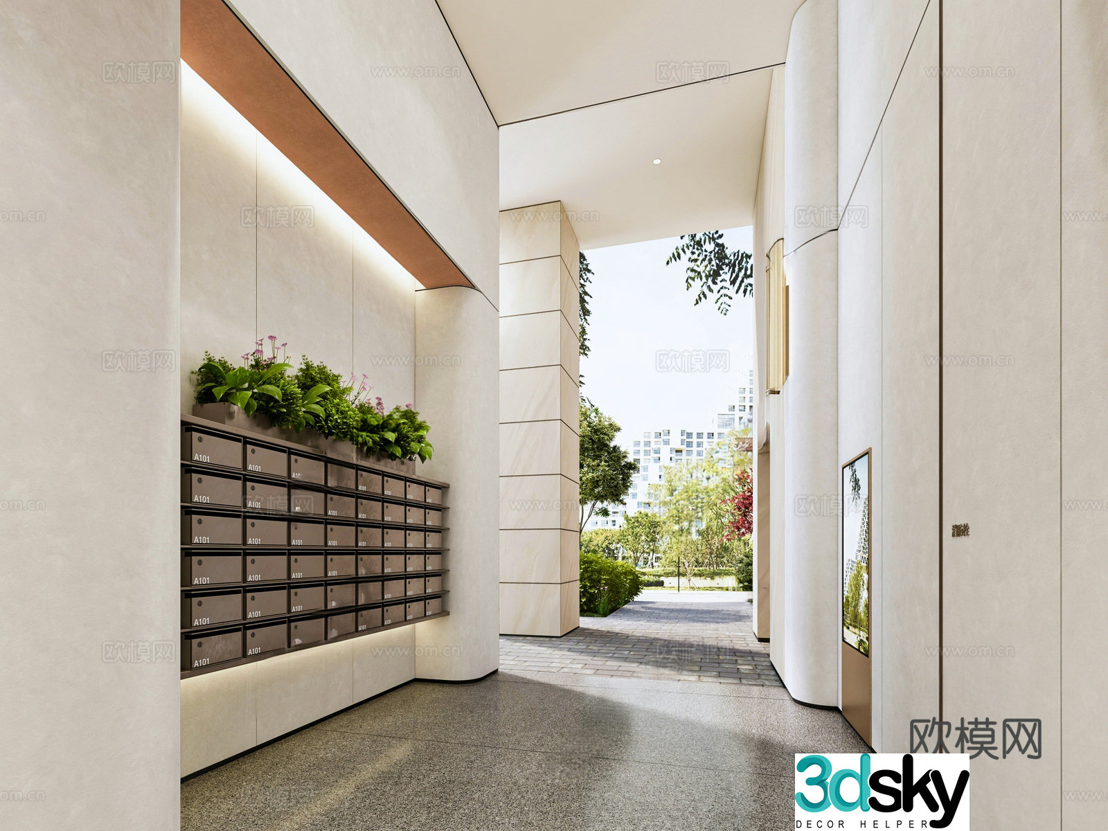 Modern letter box, hotel entrance, residential entrance, elevator hall aisle 3D model
