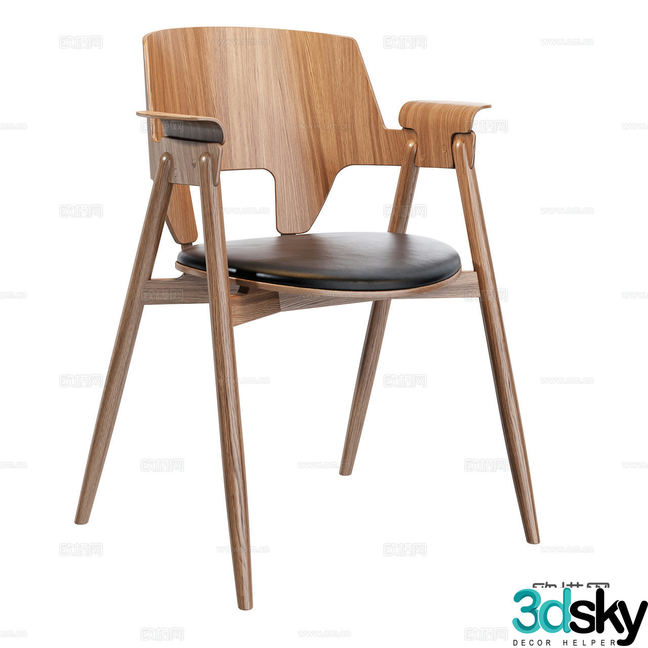 Cadot Medium style single chair Dining chair Armchair Wooden chair Leather chair 3d model