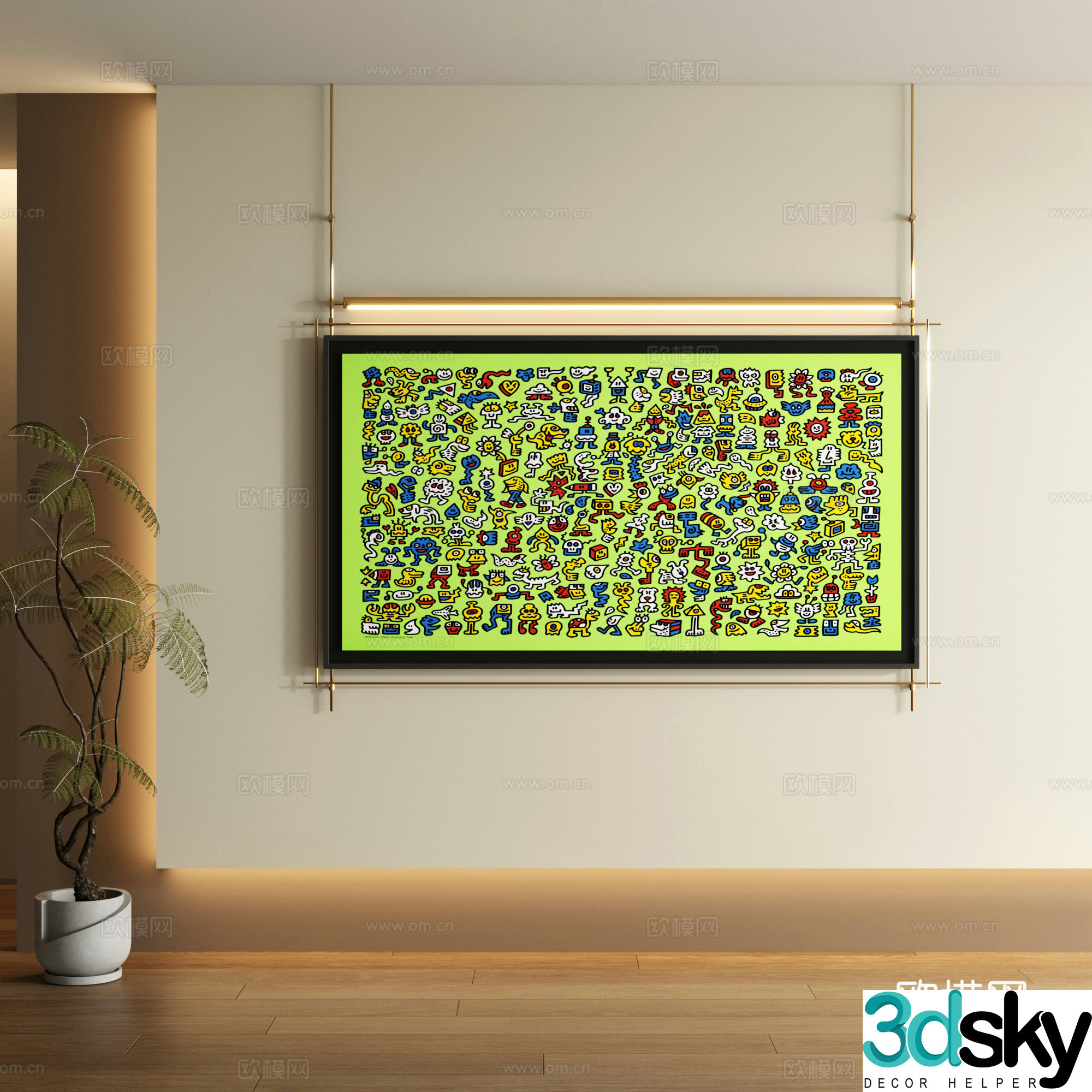 Modern stainless steel hanging painting graffiti decorative painting 3d model