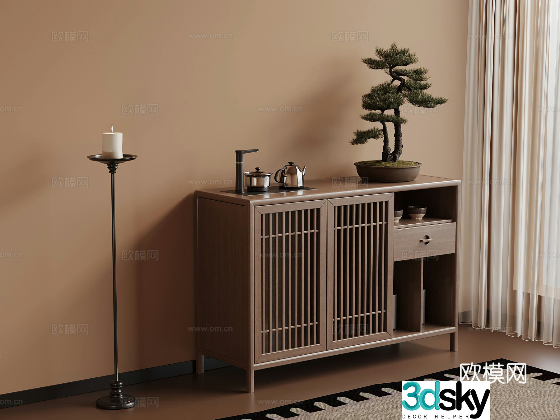 New Chinese style tea cabinet tea cabinet tea set teapot 3d model