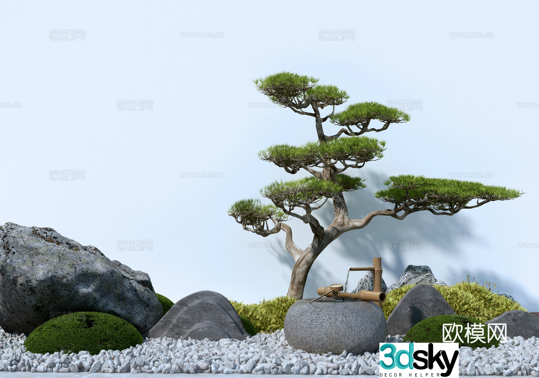 Landscape Tree Garden Sketch Zen Landscape Stone Tree Waterscape 3d Model