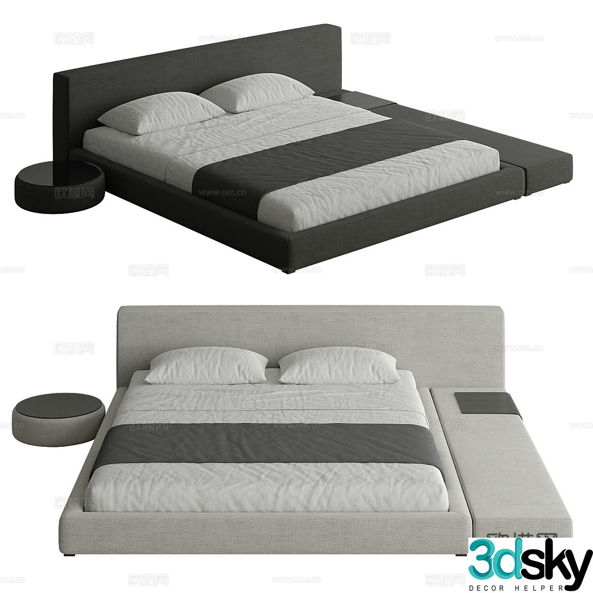 Modern Italian minimalist fabric double bed 3D model