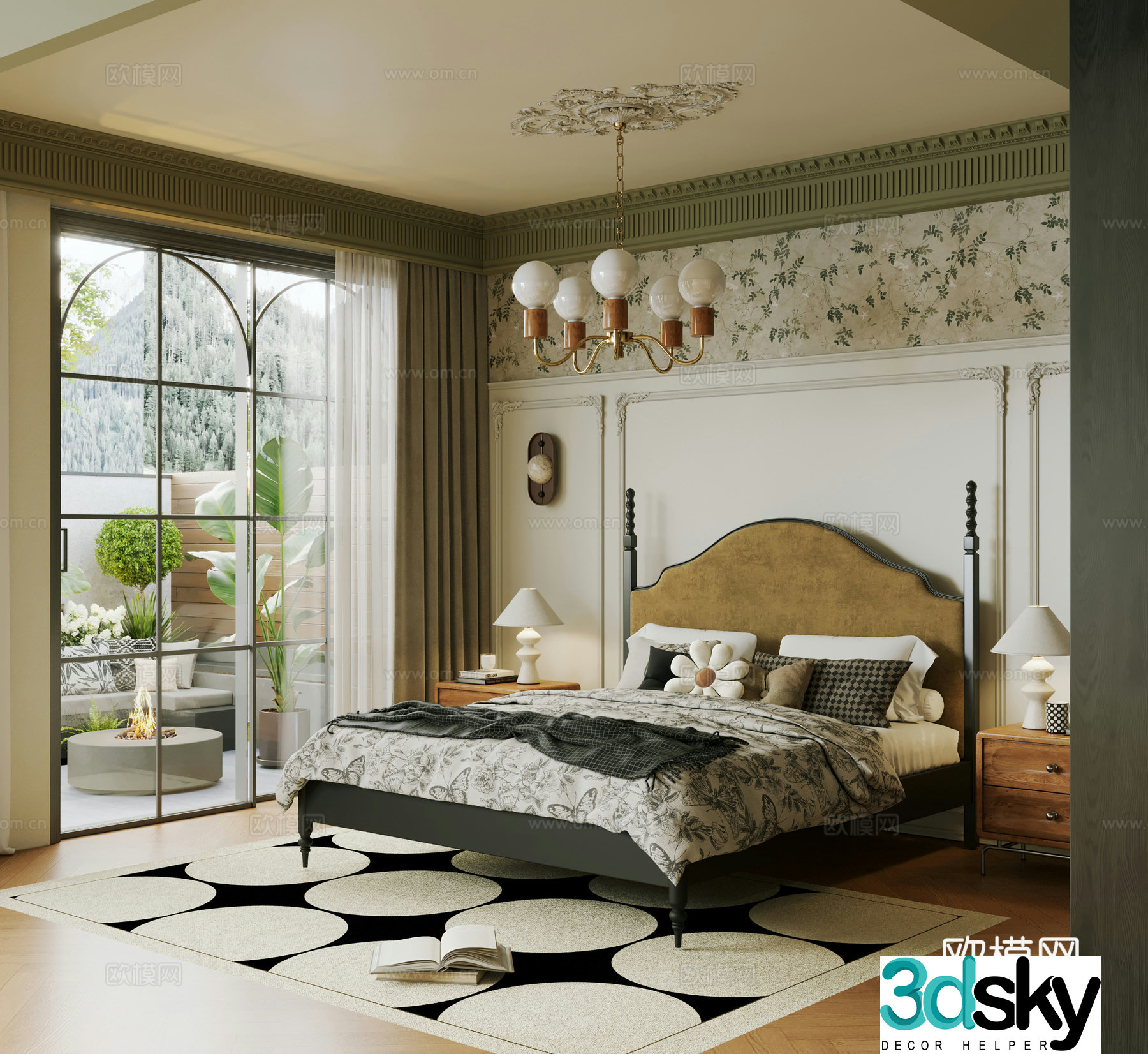 French home bedroom French double bed bay window bedroom 3d model