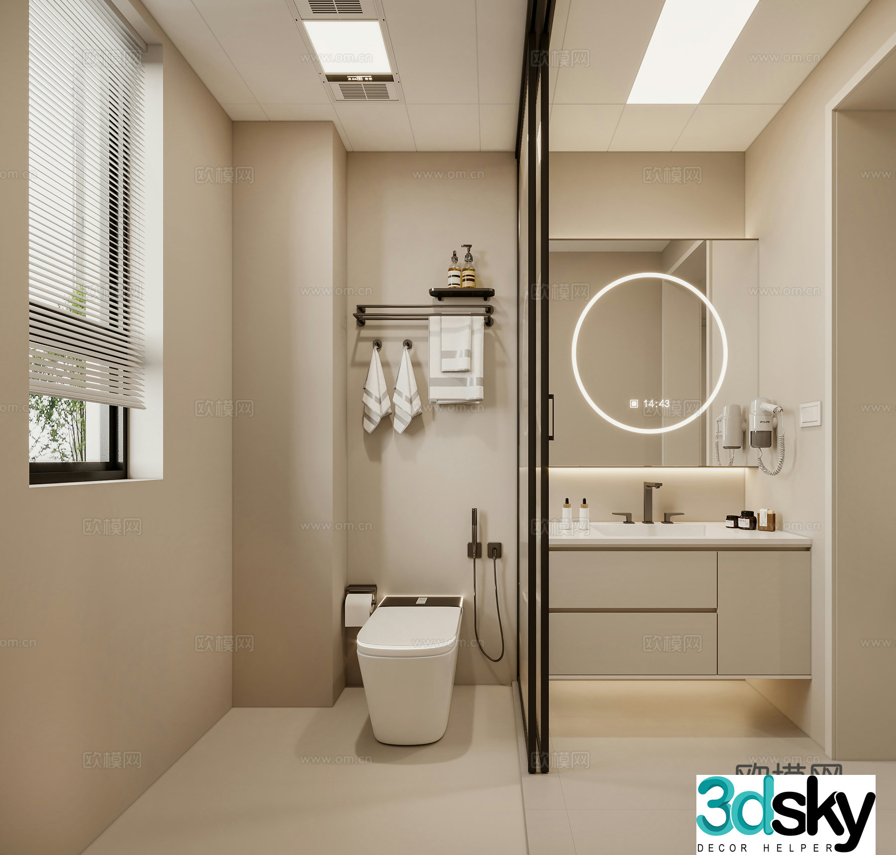 Modern cream style bathroom sink mirror toilet 3d model