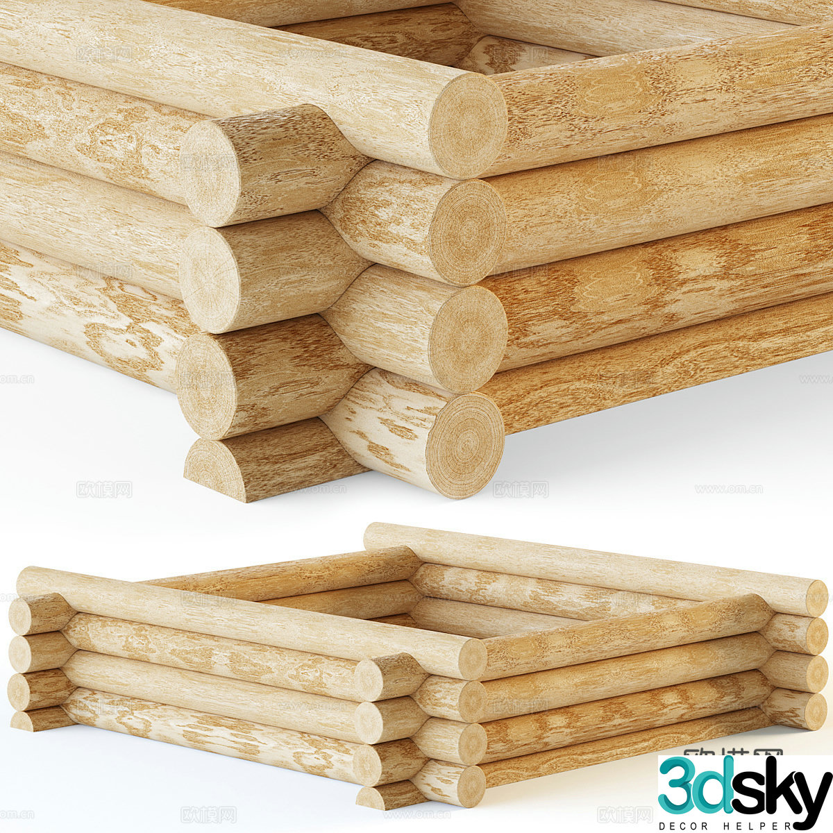 New Chinese style log style wooden components wooden house components 3D model