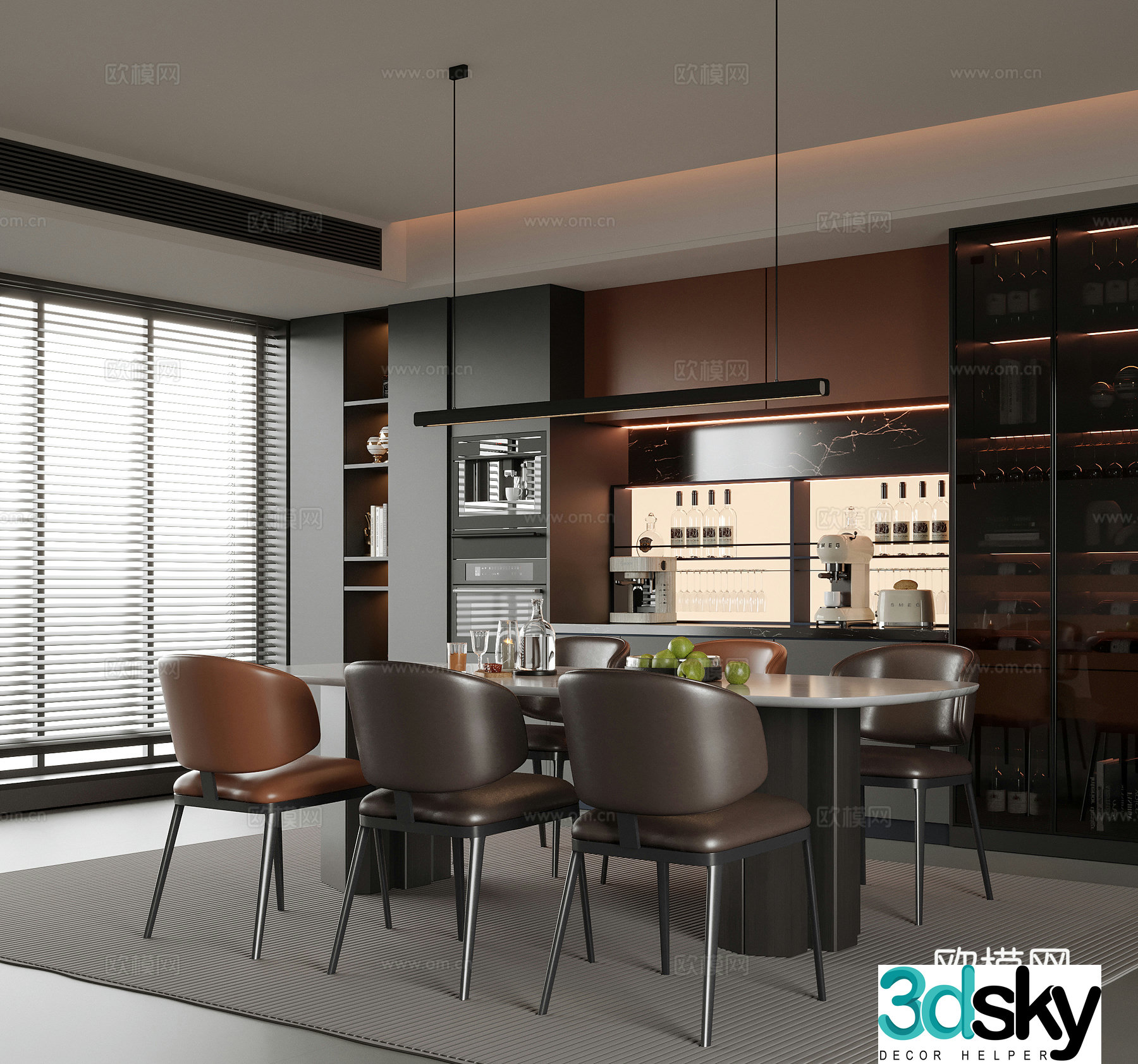 Modern restaurant wine cabinet sideboard dining chair 3d model