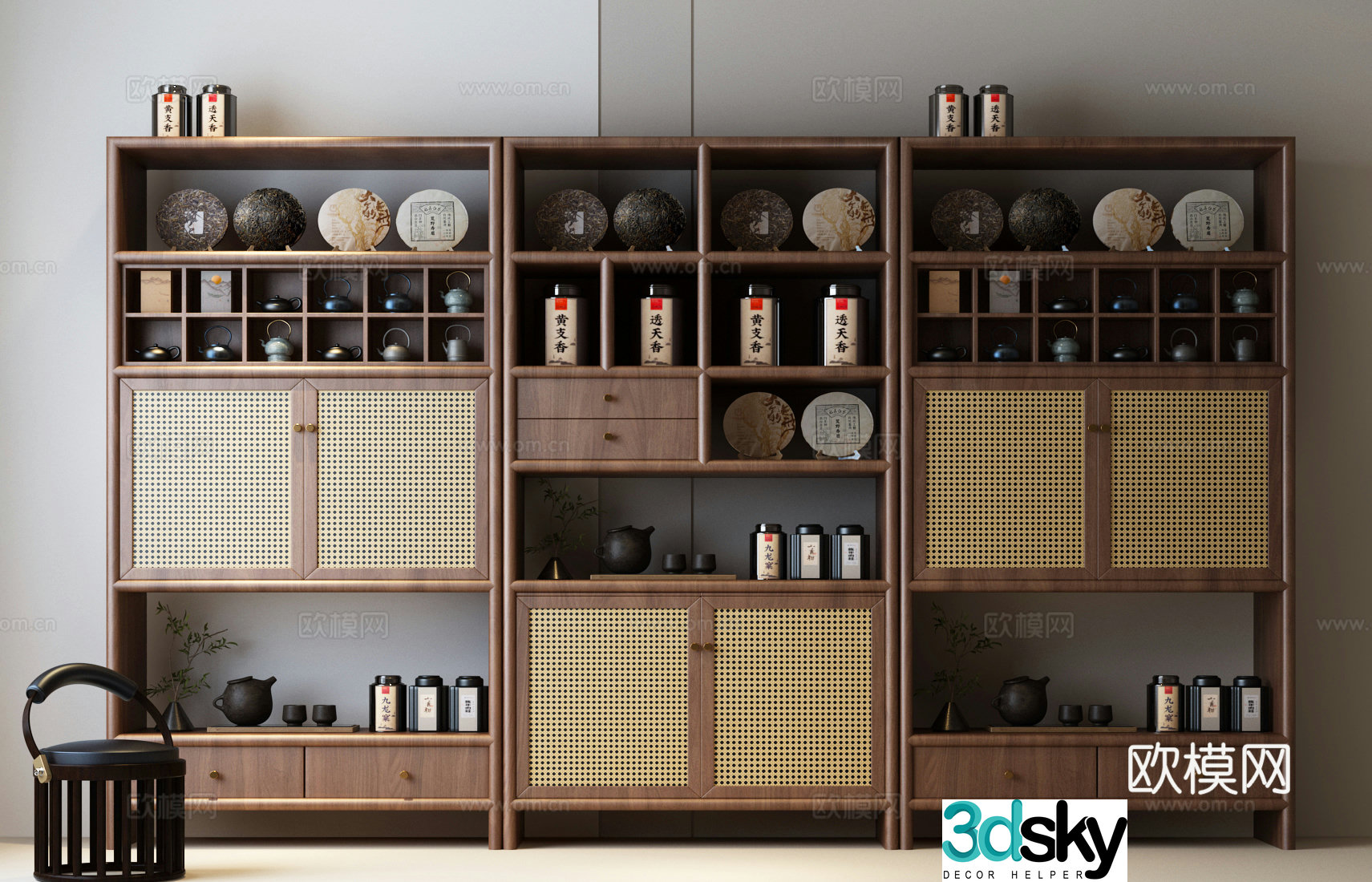 New Chinese-style bookcase Song’s bookcase Song’s tea cabinet combination New Chinese-style Song’s bookcase 3D model