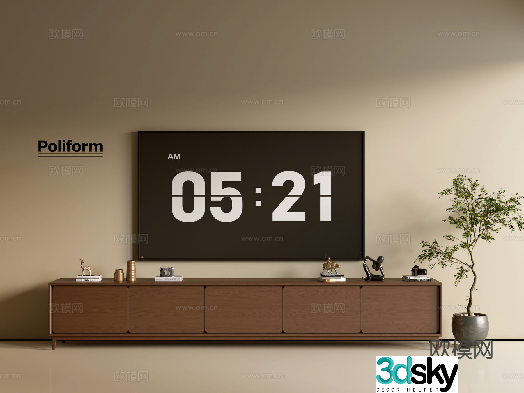 Modern wood grain TV cabinet simple side cabinet chest of drawers low cabinet whole cabinet side cabinet balcony 3D model