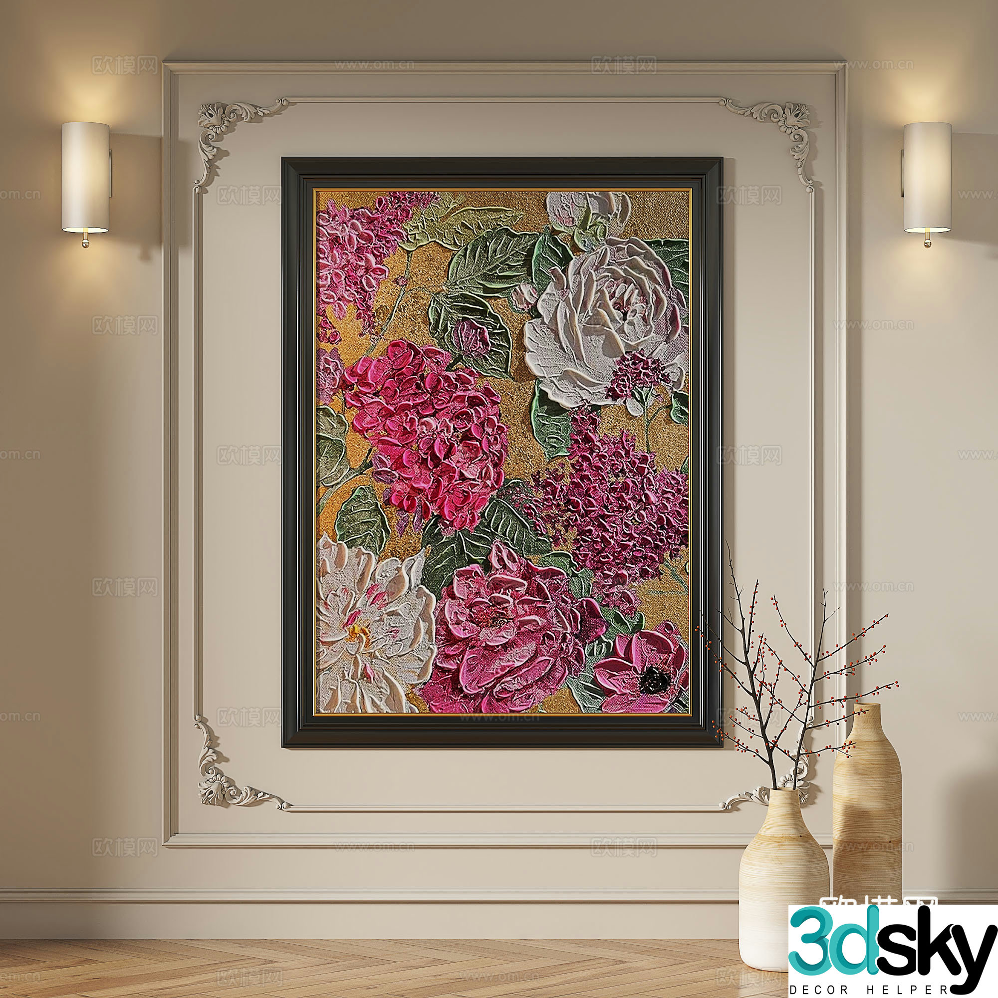 French medieval retro oil painting light luxury abstract modern European classical decorative painting 3d model