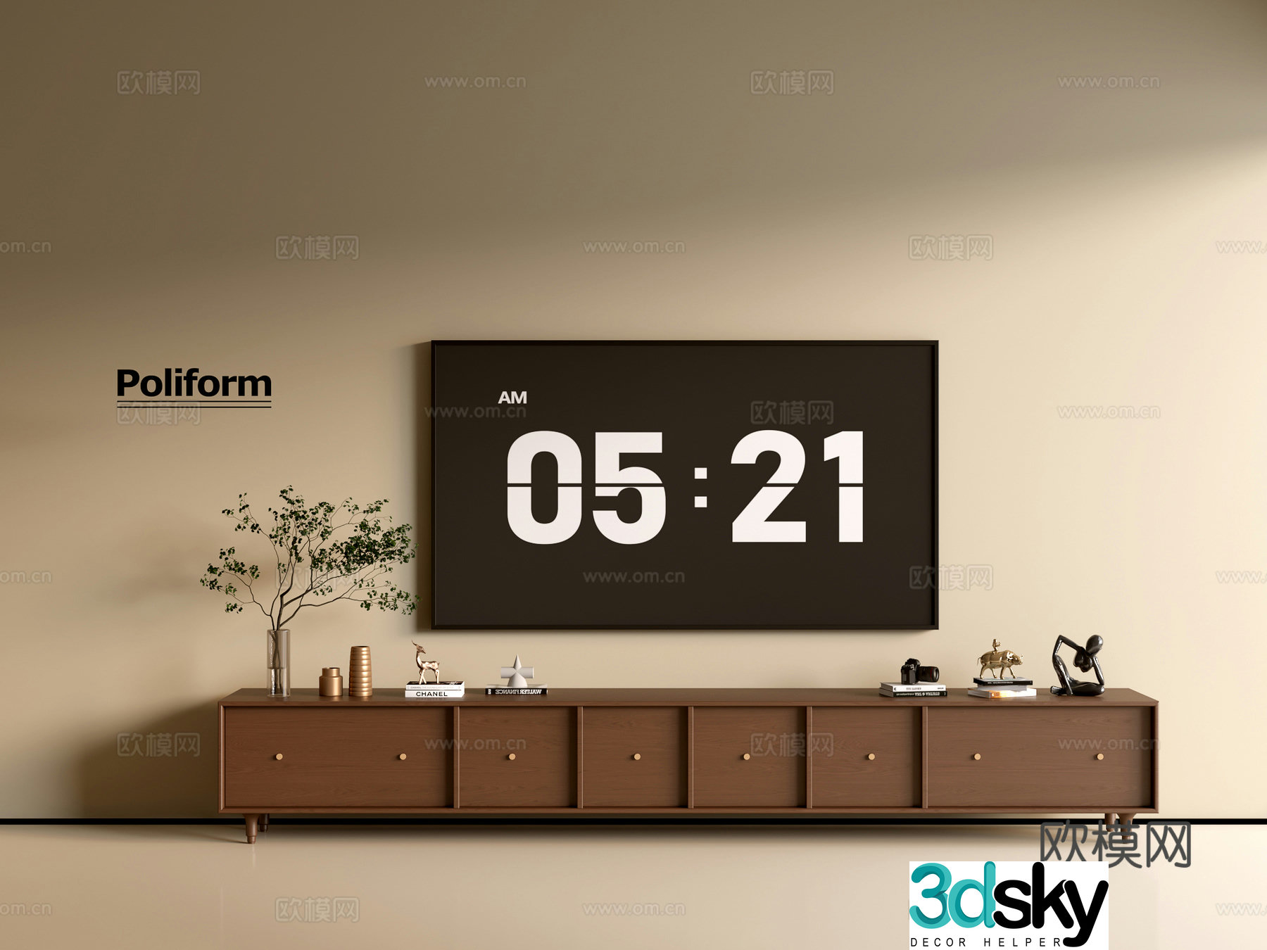 Modern wood grain TV cabinet simple side cabinet chest of drawers low cabinet whole cabinet side cabinet balcony 3D model