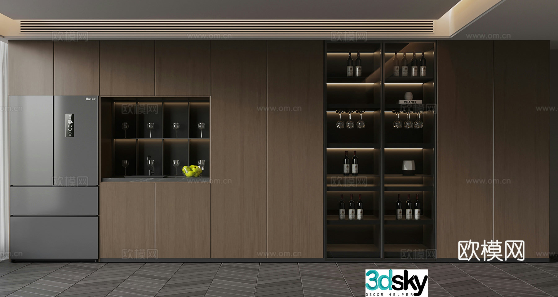 Italian minimalist wine cabinet red wine wine glass 3d model
