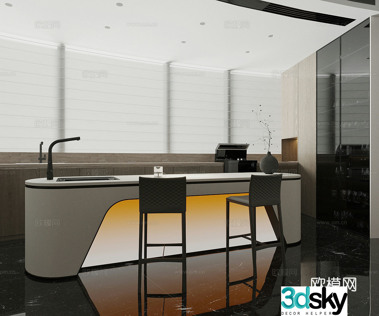 Modern Italian home restaurant Light luxury Italian restaurant Round table restaurant Black and white and gray restaurant Island 3D model