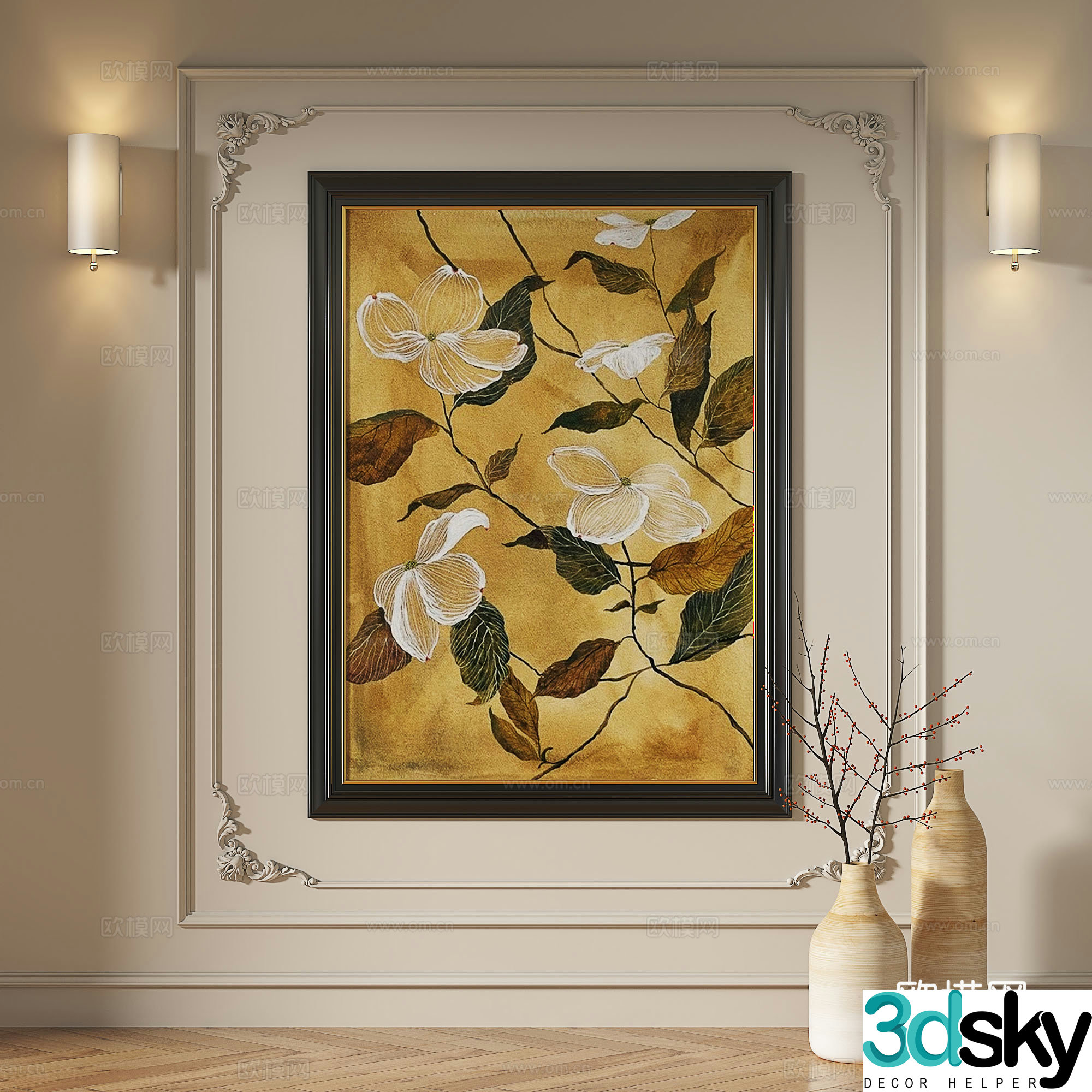 French medieval retro oil painting light luxury abstract modern European classical decorative painting 3d model