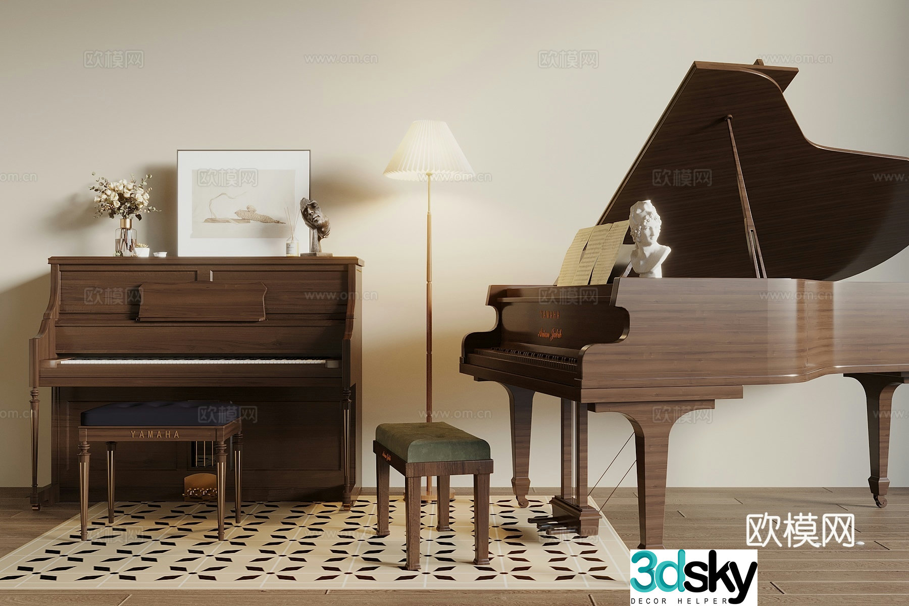 Piano upright piano shopping mall showroom piano 3d model