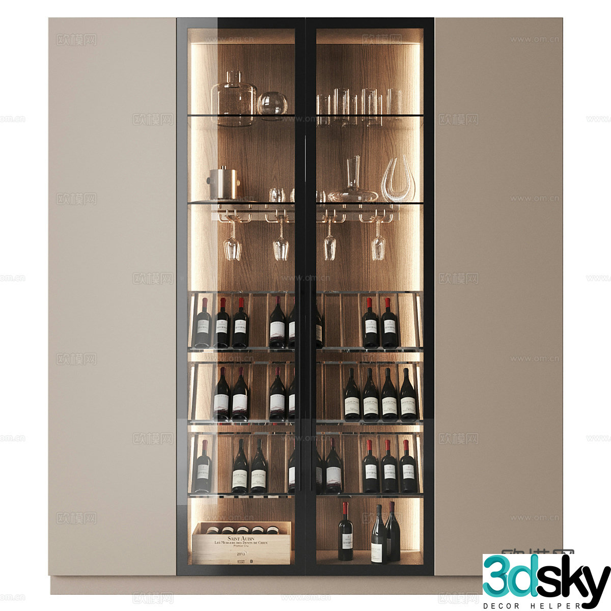 Modern Italian minimalist glass wine cabinet 3D model