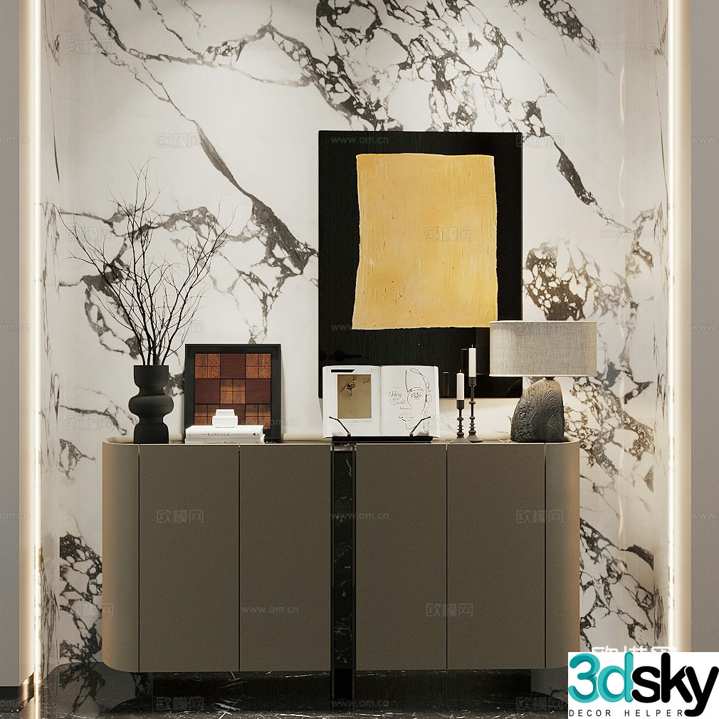 Modern Italian style entrance cabinet Light luxury Italian style entrance cabinet End view cabinet Entrance door decoration cabinet 3D model
