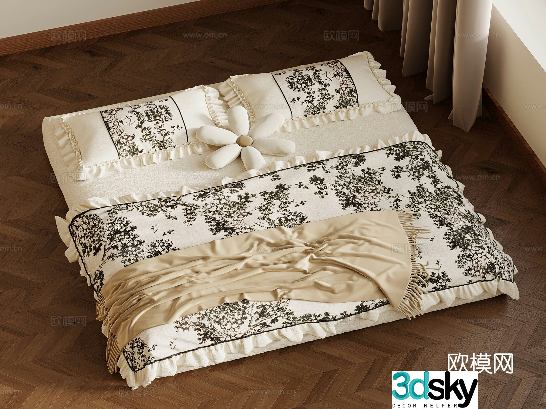 Mattress French Bedding Bedding Pillow 3D Model