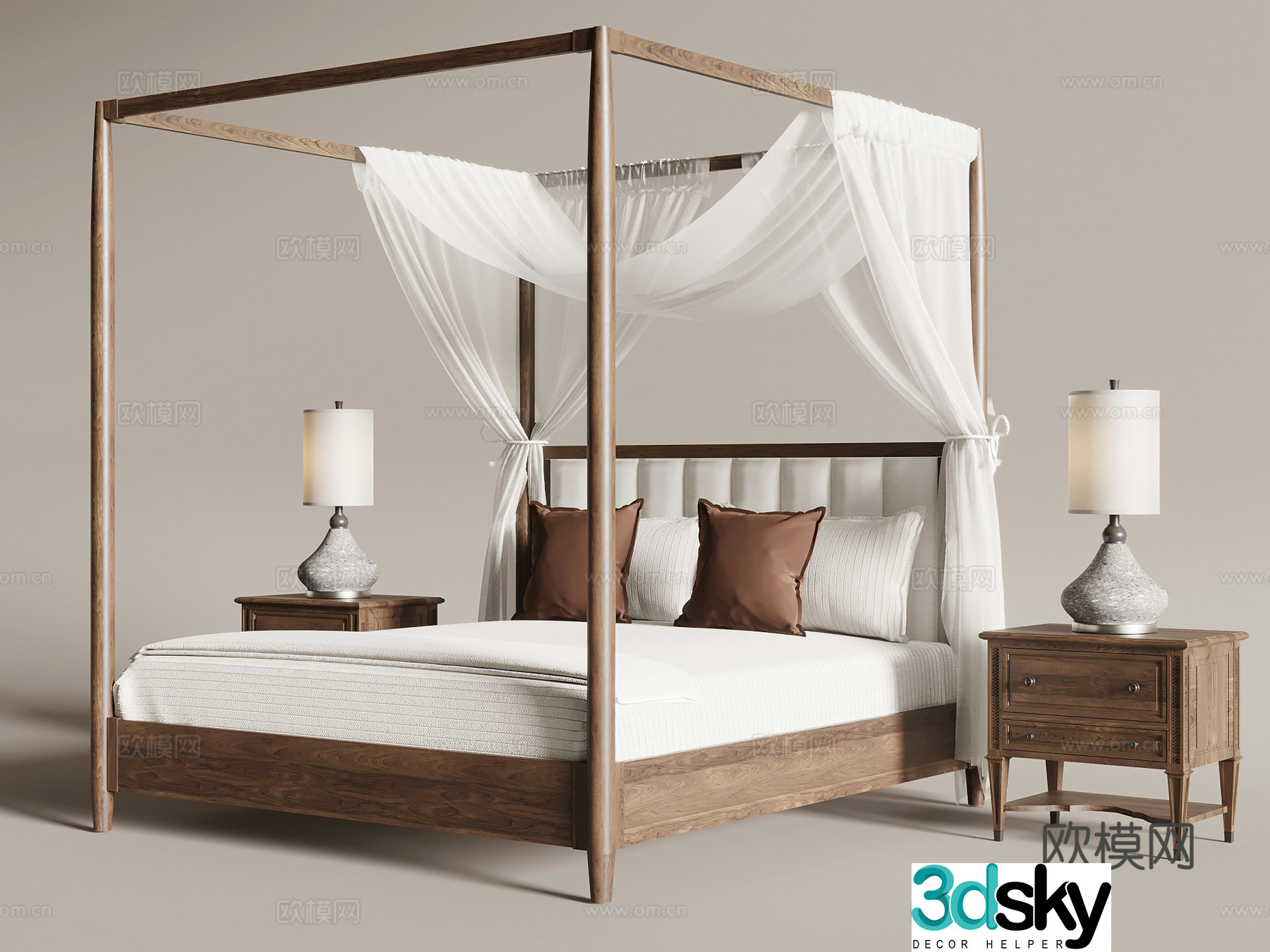 Double bed Jijifeng Man Twin bedside table desk lamp 3D model