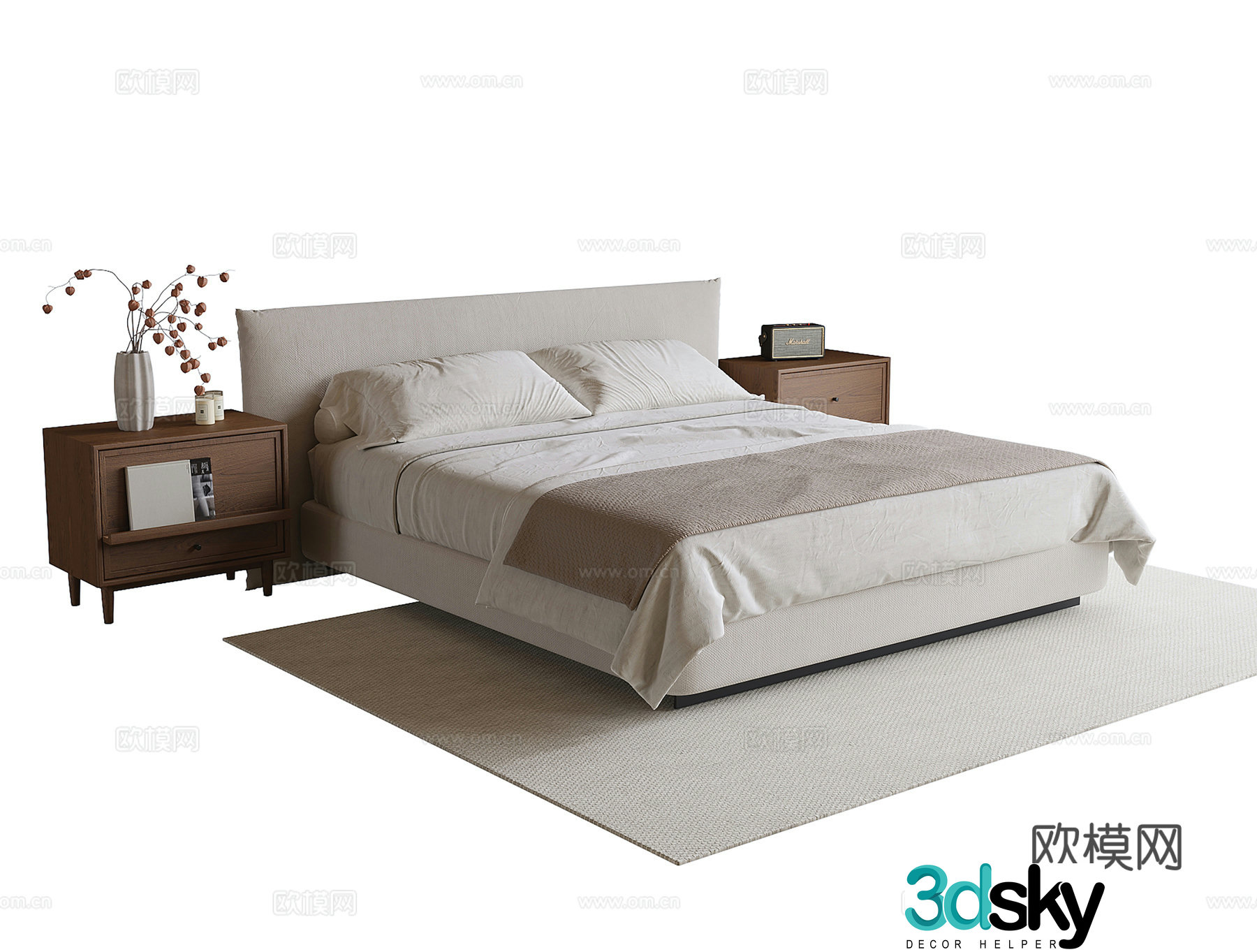 Modern double bed nightstand 3d model