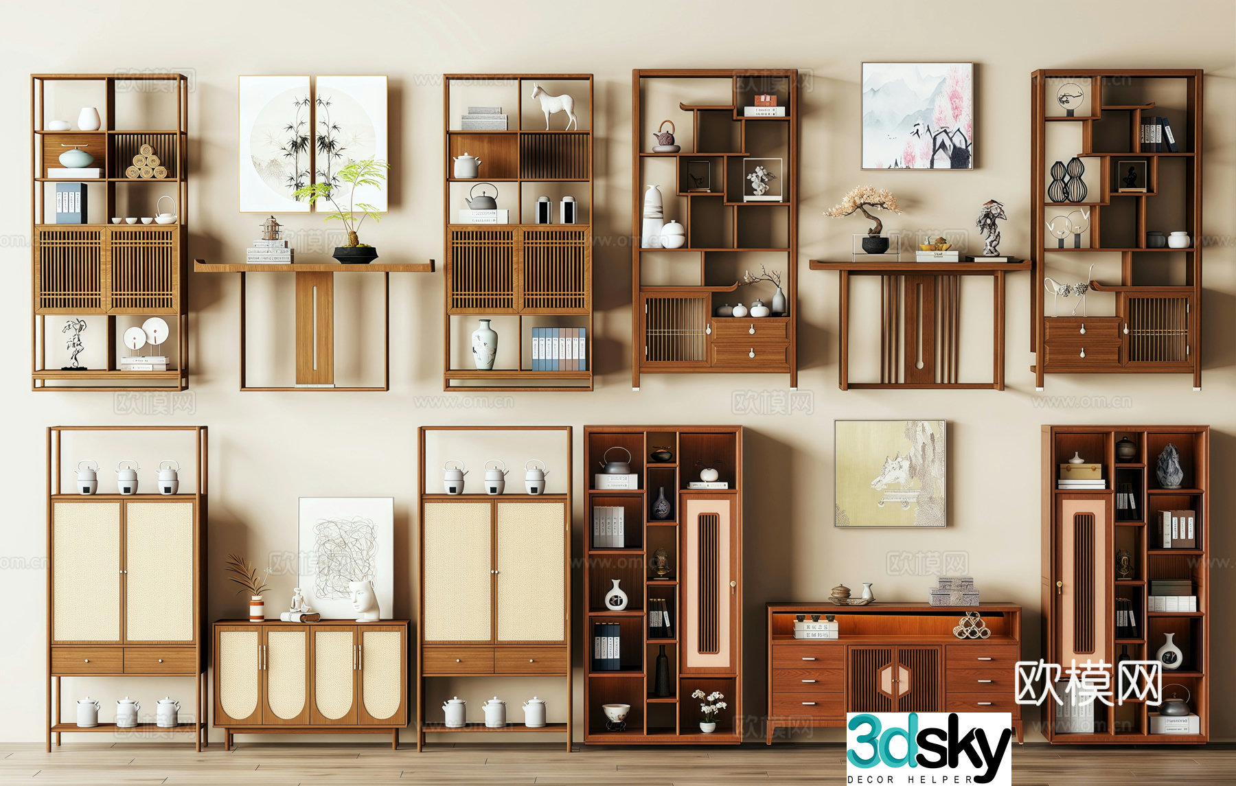 New Chinese Song style Ancient Shelf Terminal Decorative Painting 3D Model