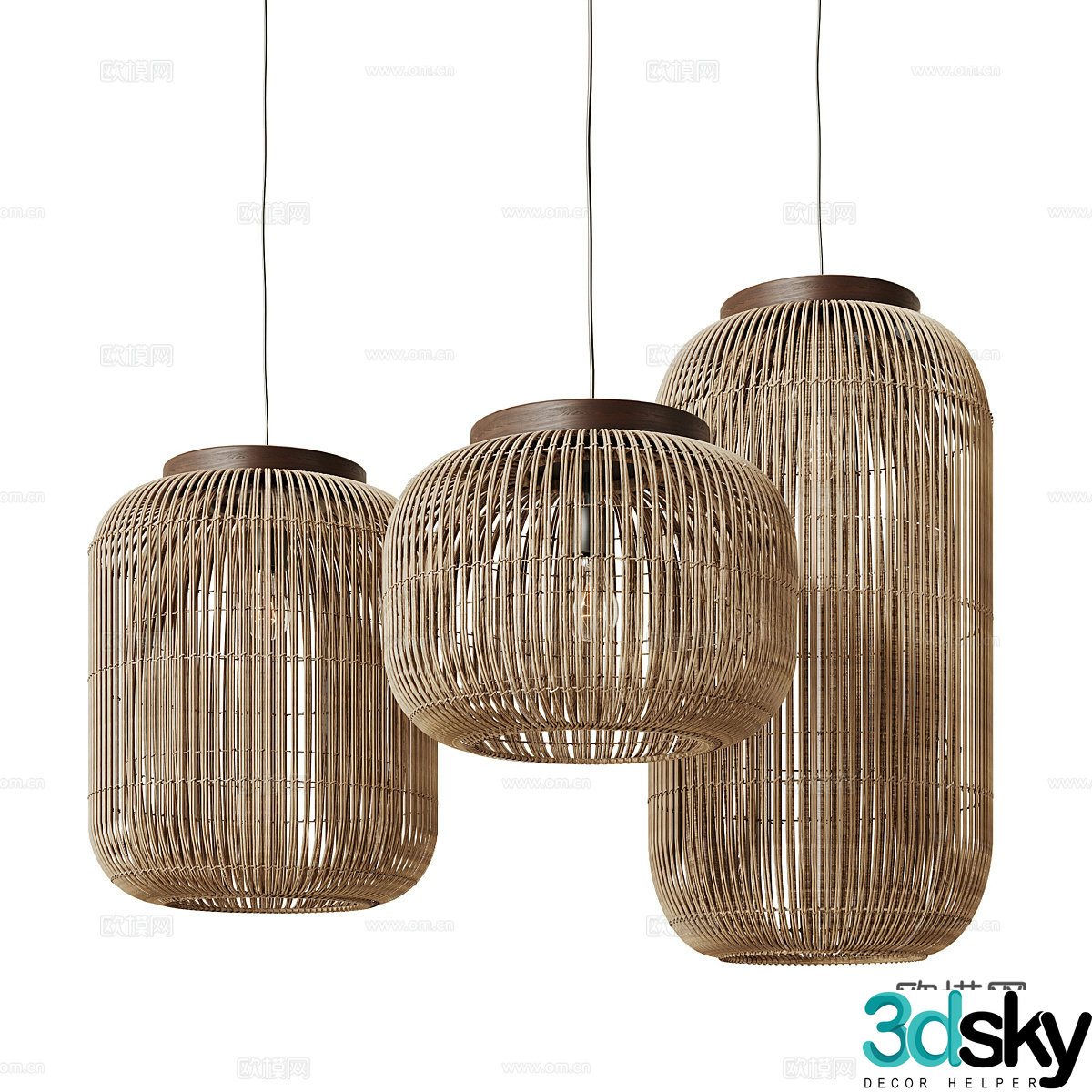 New Chinese coffee table rattan decorative chandelier 3D model