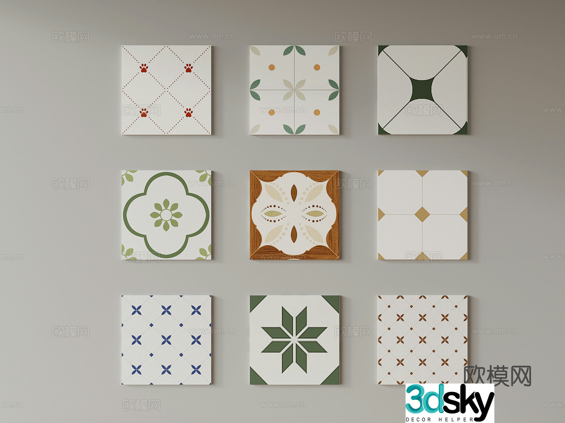 French retro style floor tiles ceramic tiles patterned tiles 3d model