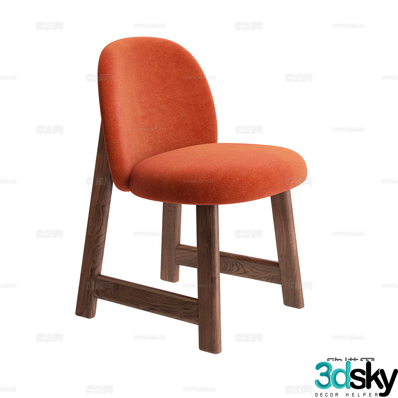 Moroso Medium style single chair Fabric single chair Dining chair Walnut chair Wooden chair 3d model