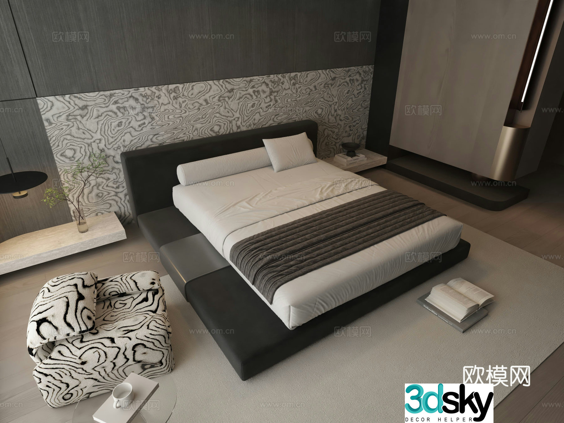 Italian style double bed 3d model