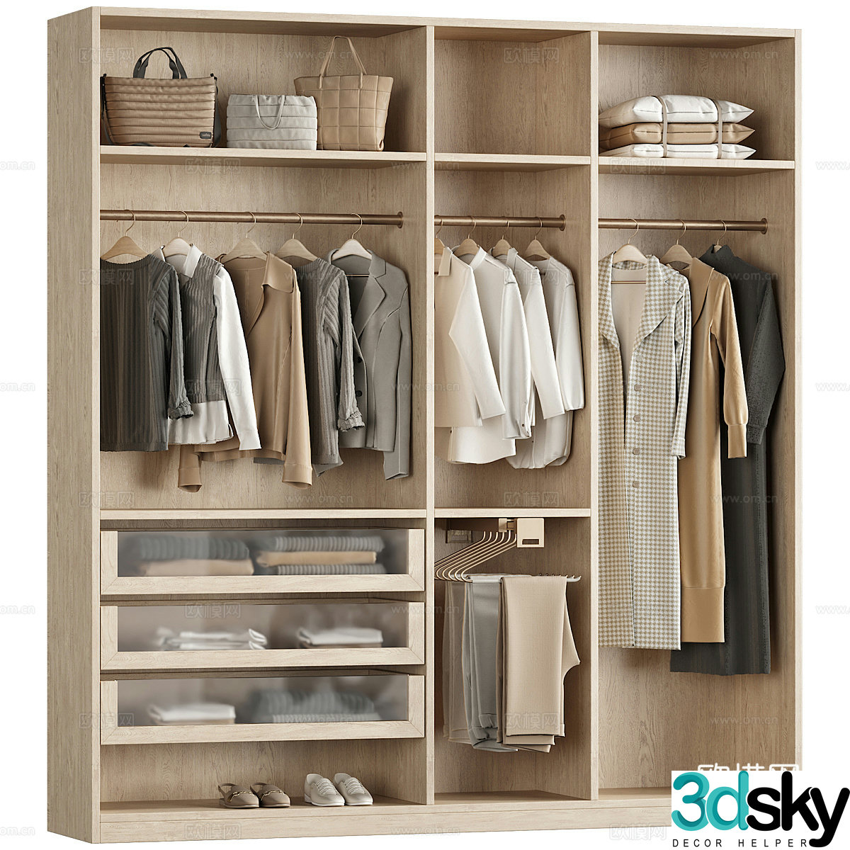 Modern Italian minimalist wooden open wardrobe 3d model