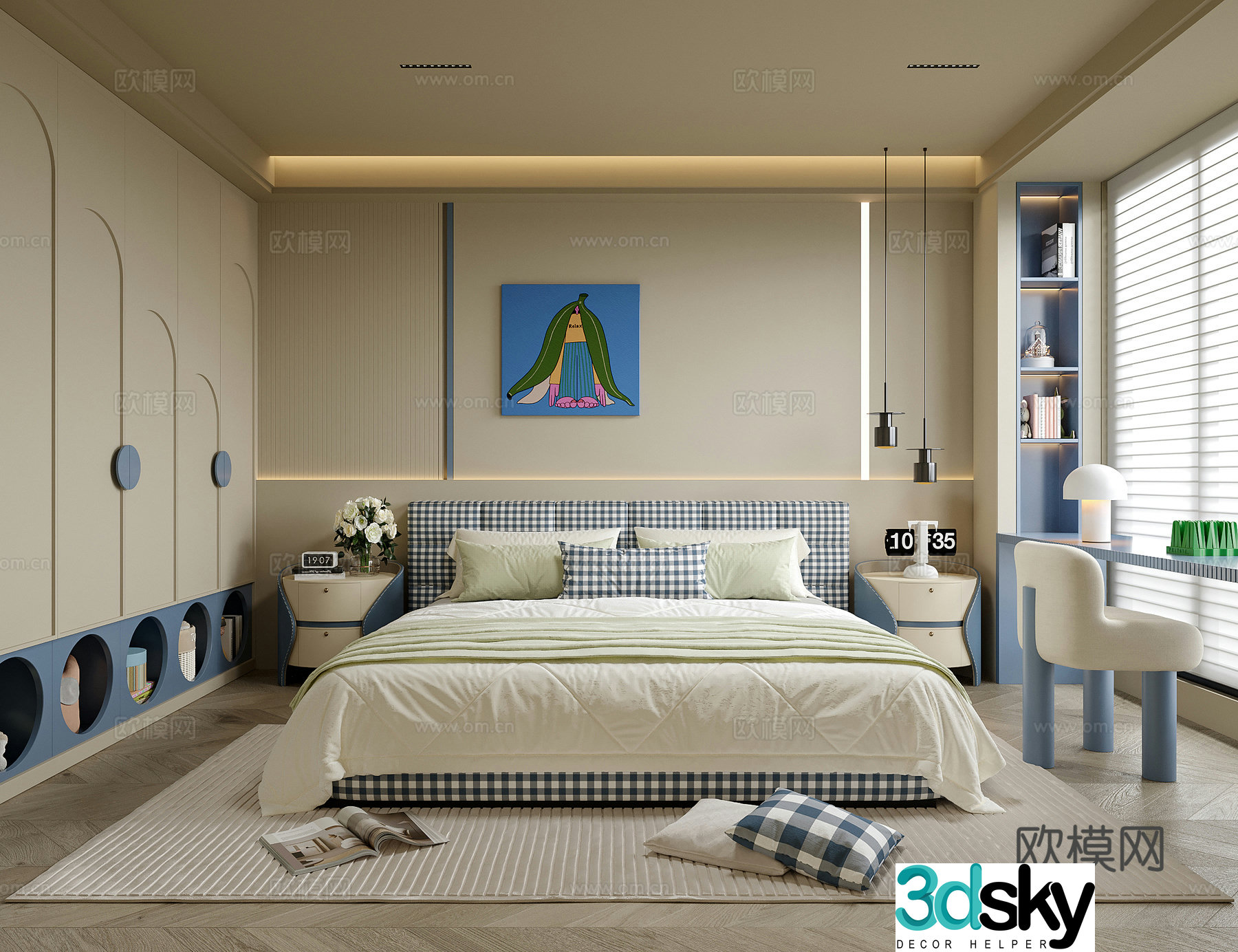 Modern boy room children’s room children’s desk chair children’s bedside table 3d model