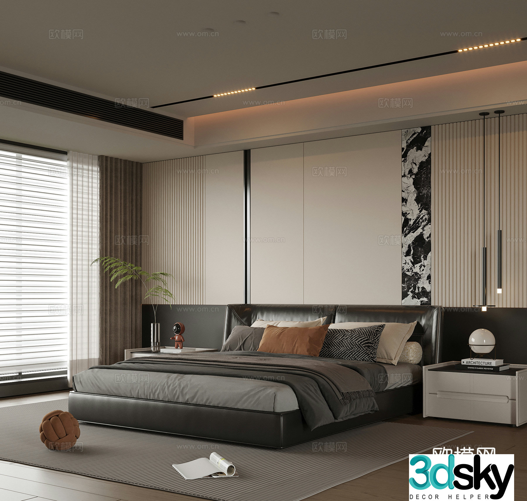 Modern bedroom Double bed nightstand 3d model