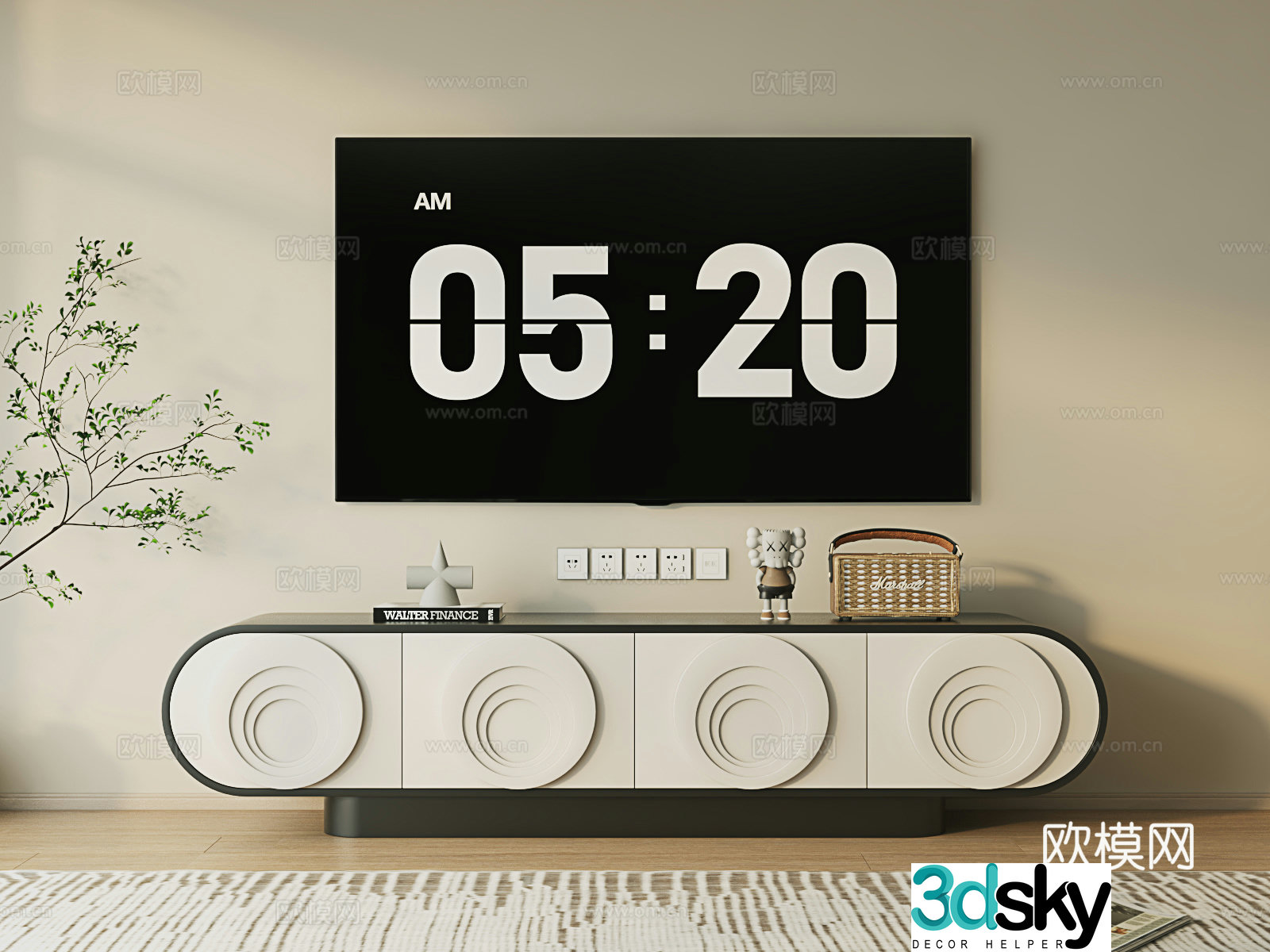 Modern TV cabinet creamy solid wood TV cabinet Italian floor-standing TV cabinet minimalist TV cabinet 3D model