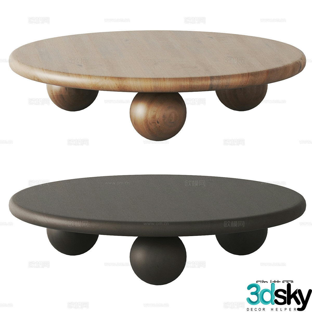 Modern Italian solid wood round coffee table 3D model