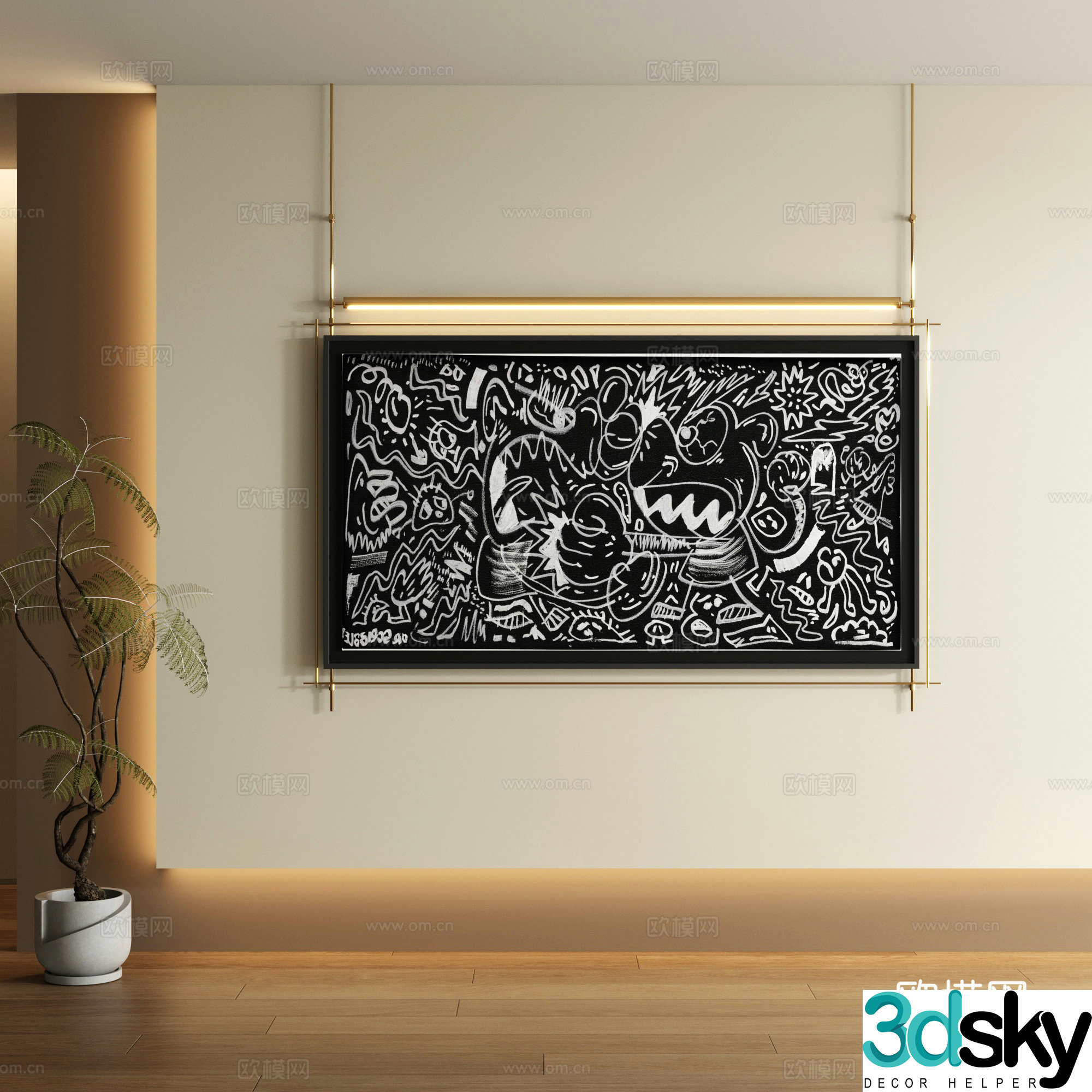 Modern stainless steel hanging painting graffiti decorative painting 3d model