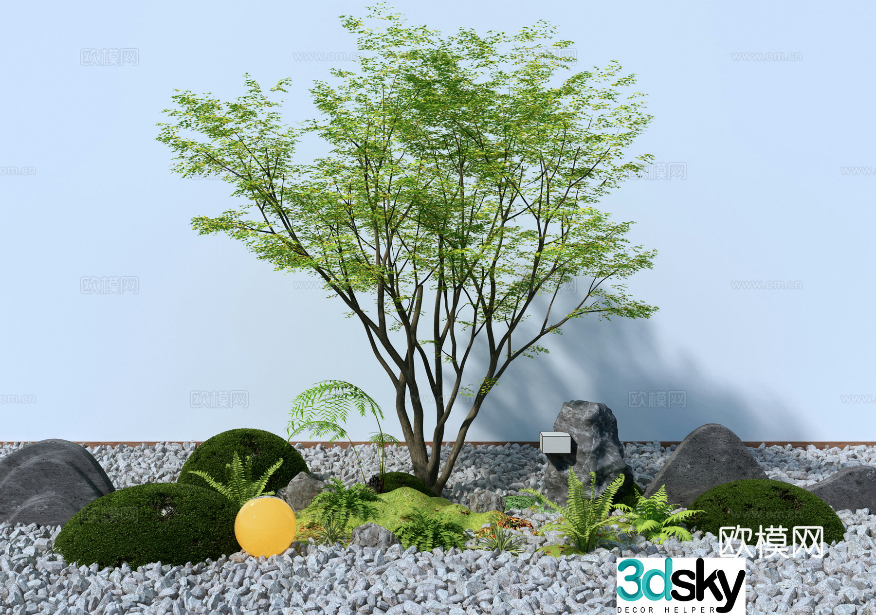 Garden landscape Populus Rosari rockery landscape scenery 3D model