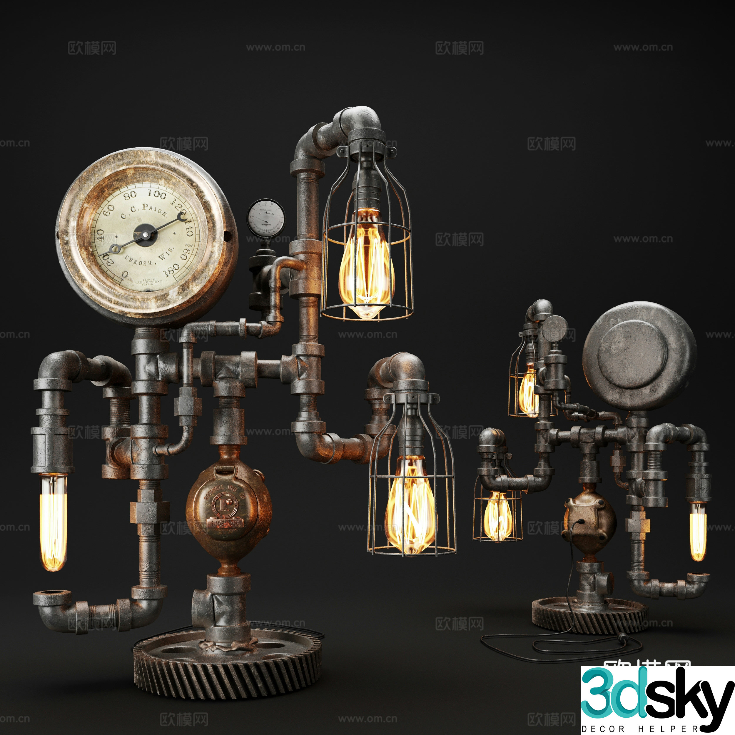 Modern industrial wind steampunk desk lamp 3d model