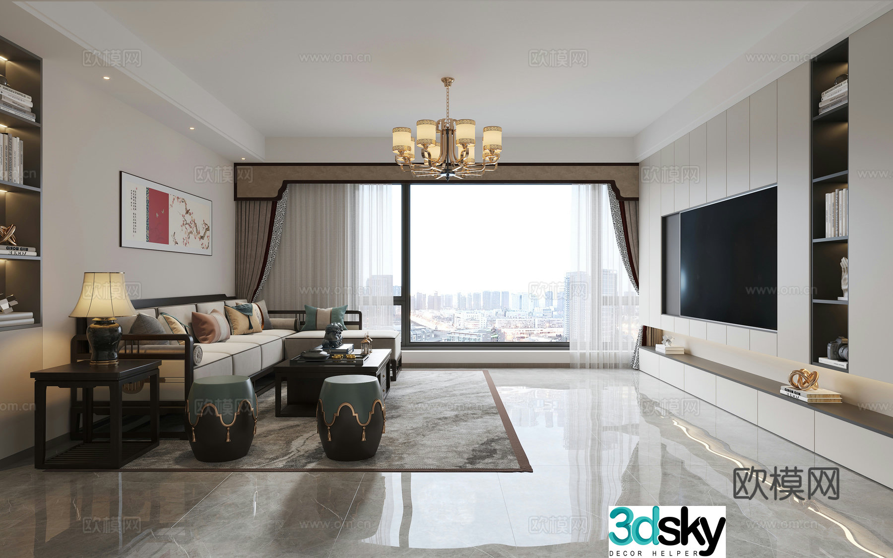New Chinese style living and dining room 3D model