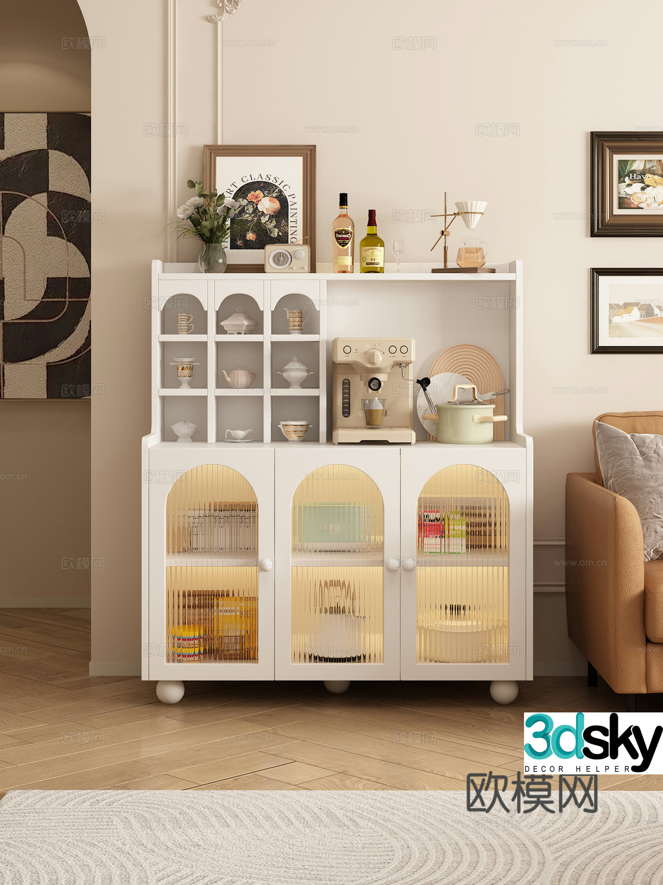 Creamy sideboard Kitchen supplies Vase wine ornaments 3d model