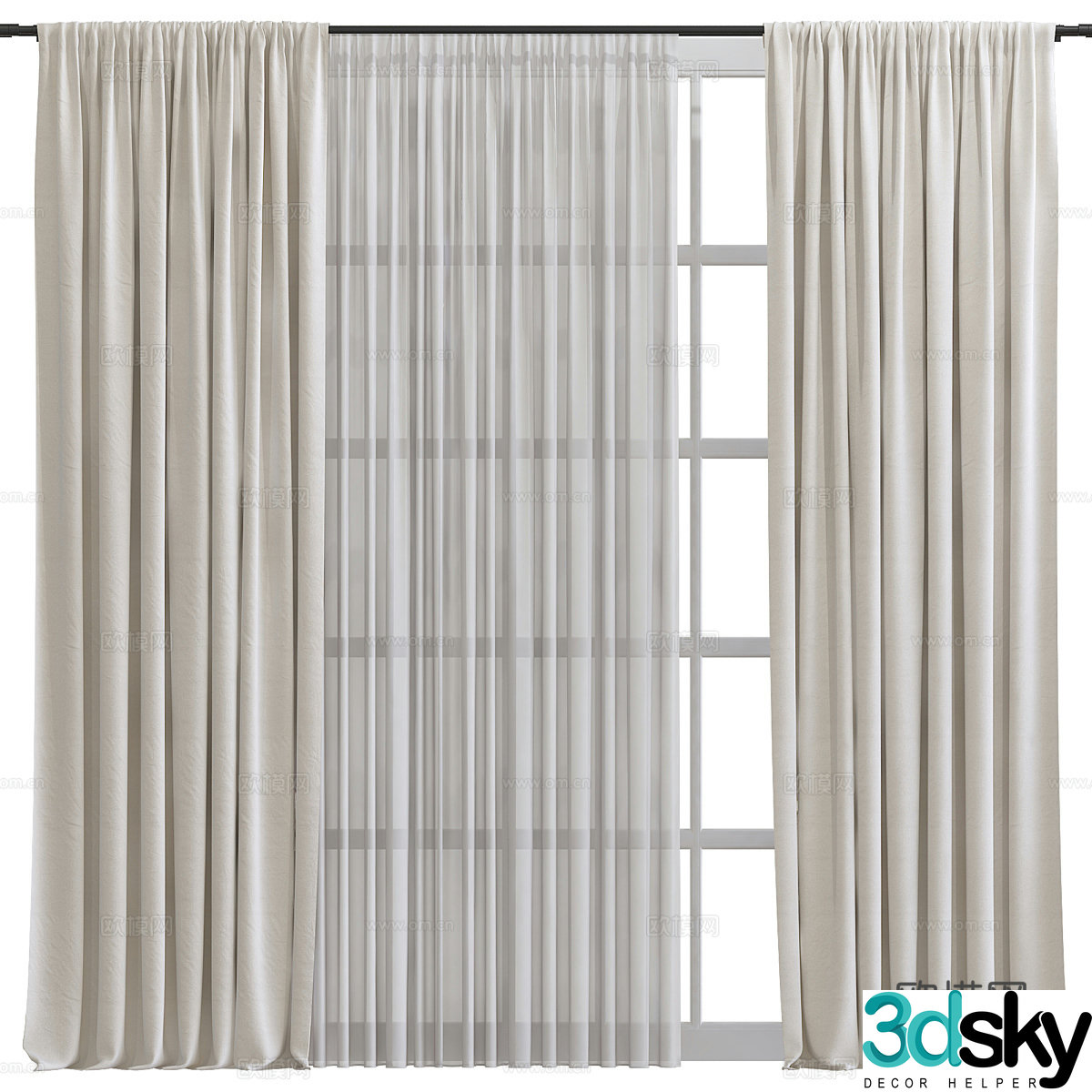 Modern cream style fabric curtain 3d model