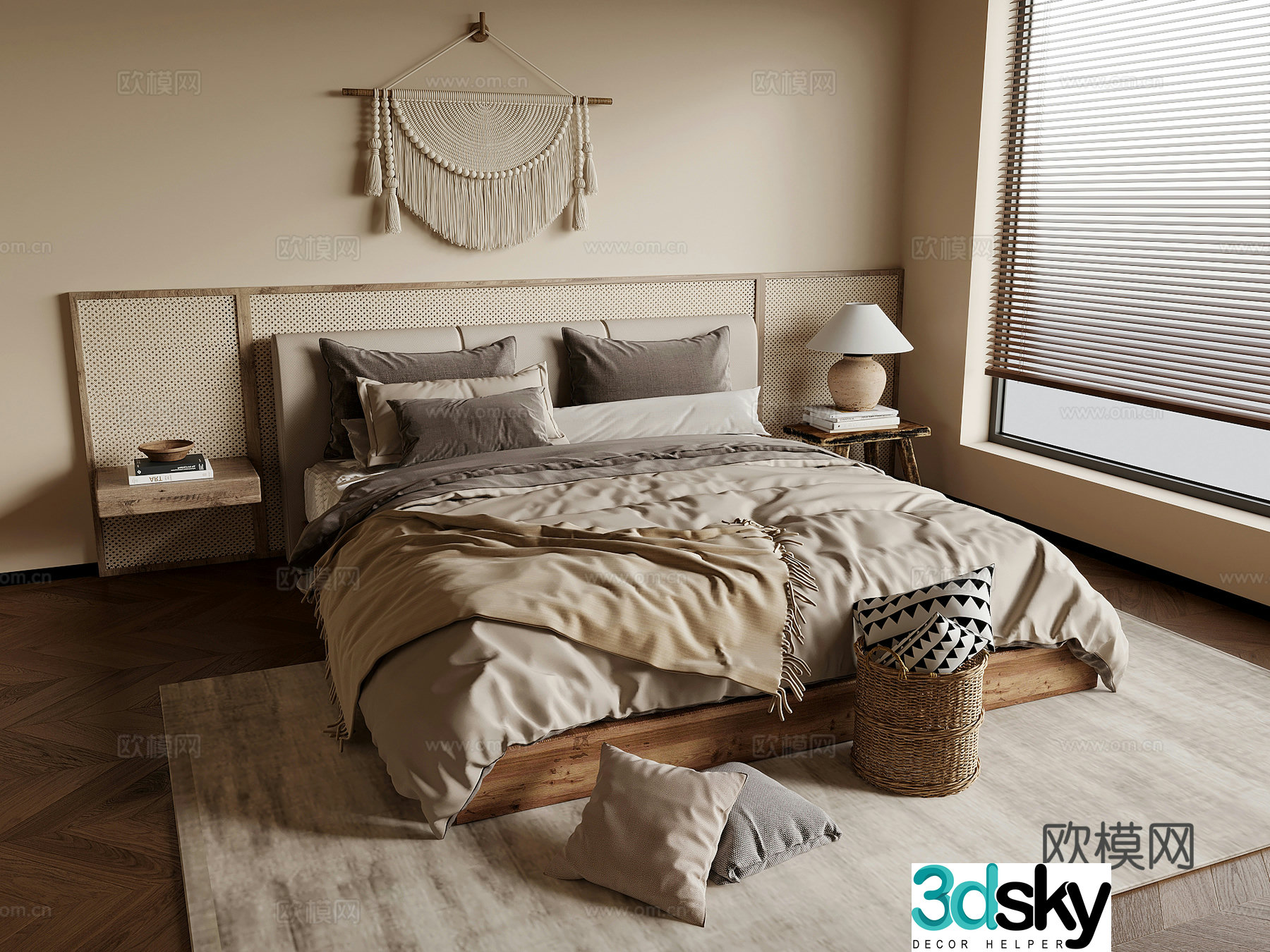 Bedroom Jijifeng bedroom double bed wall skirt bedside background 3D model