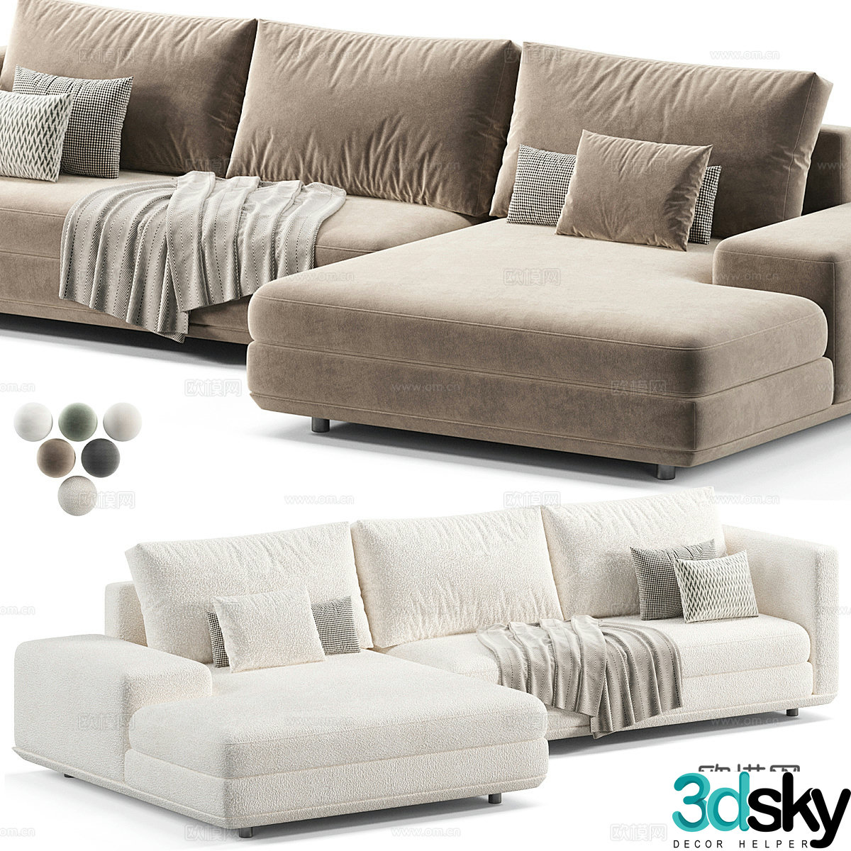 Modern Italian fabric combination casual sofa 3D model