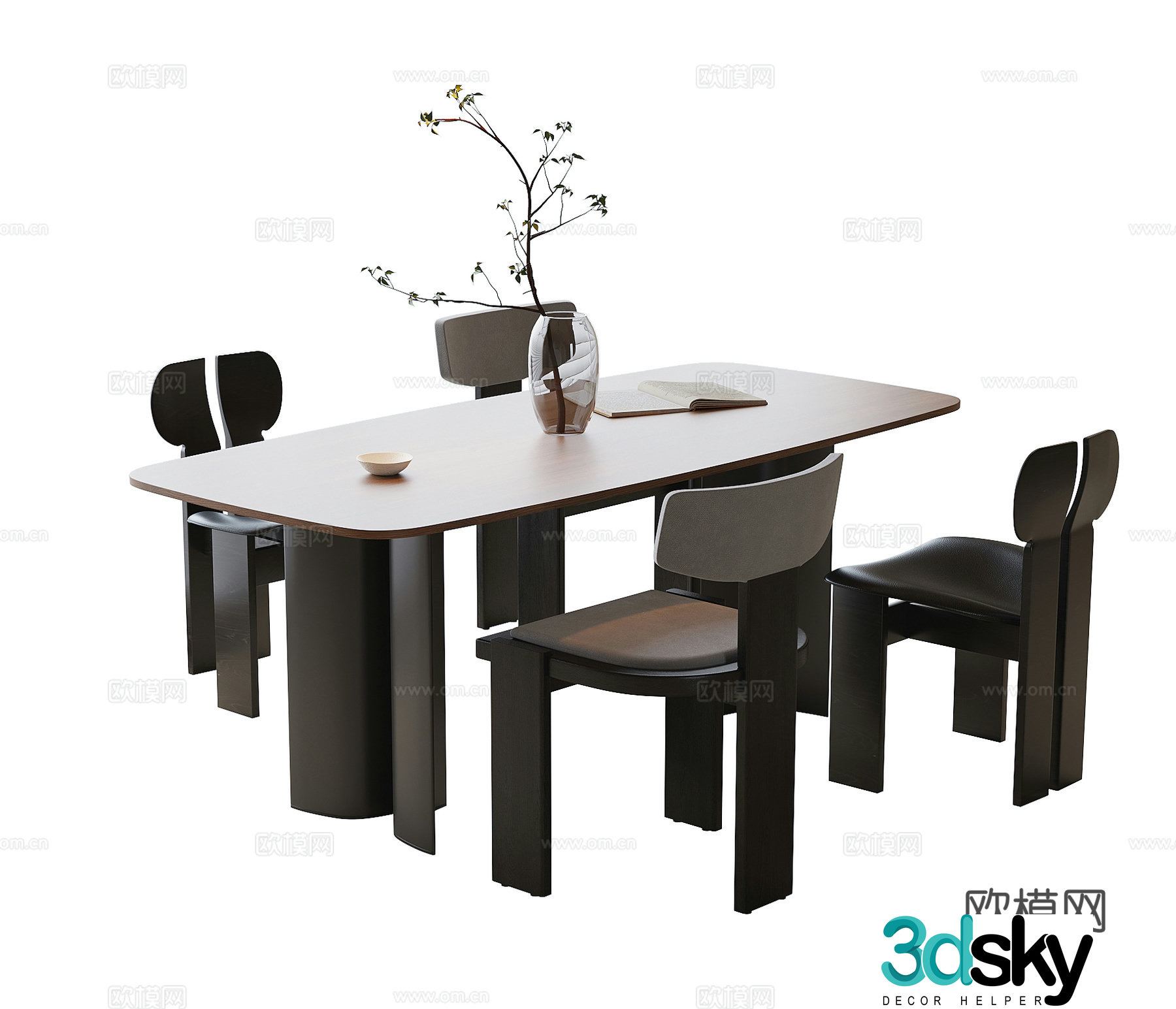 Modern dining table and chair dining chair dining table 3d model