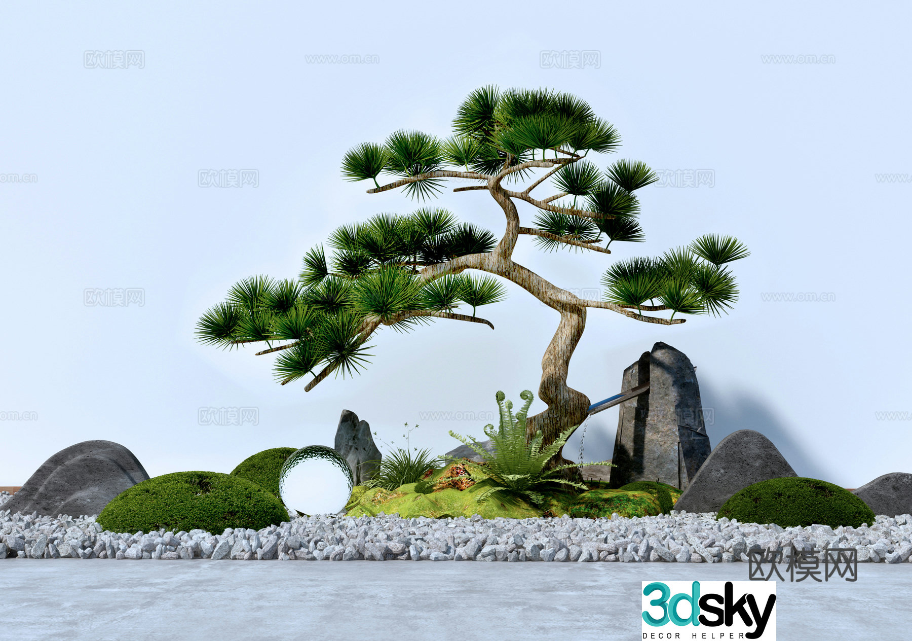 Garden landscape Populus Rosari rockery landscape scenery 3D model
