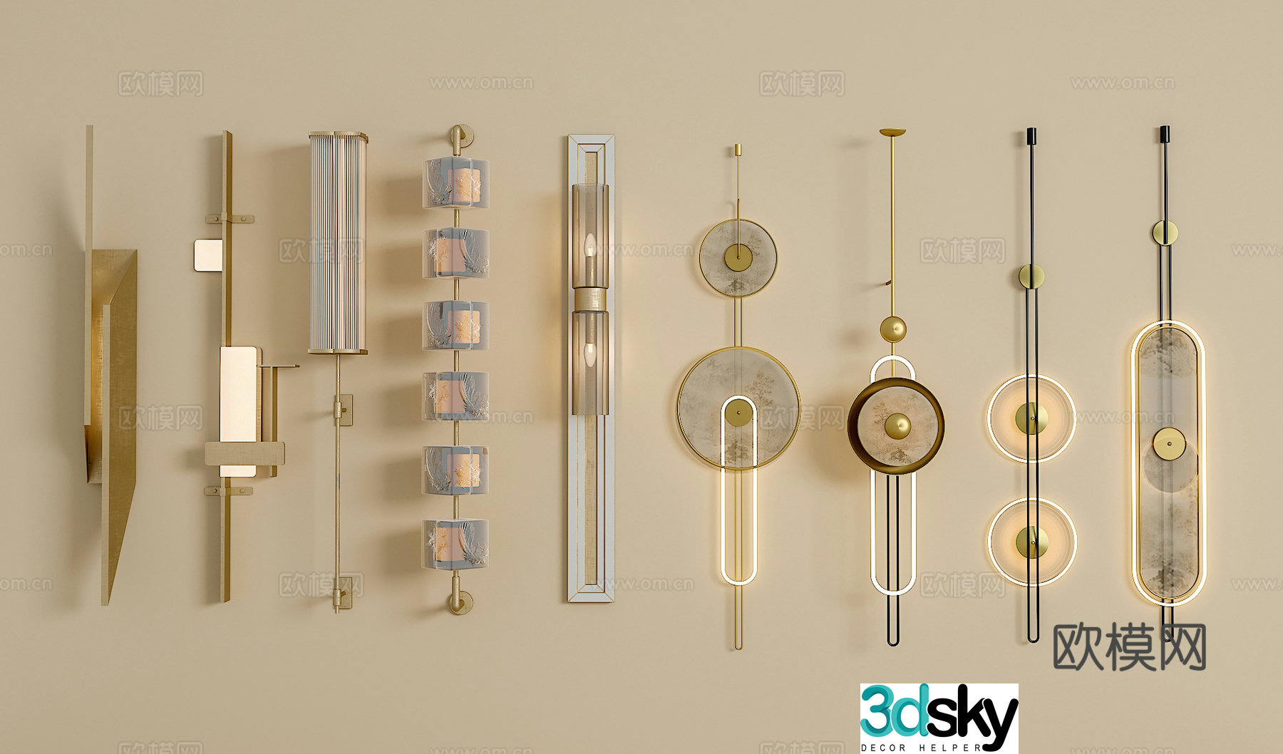 New Chinese style wall lamp Crystal wall lamp Long strip wall lamp Metal wall lamp Glass wall lamp 3D model