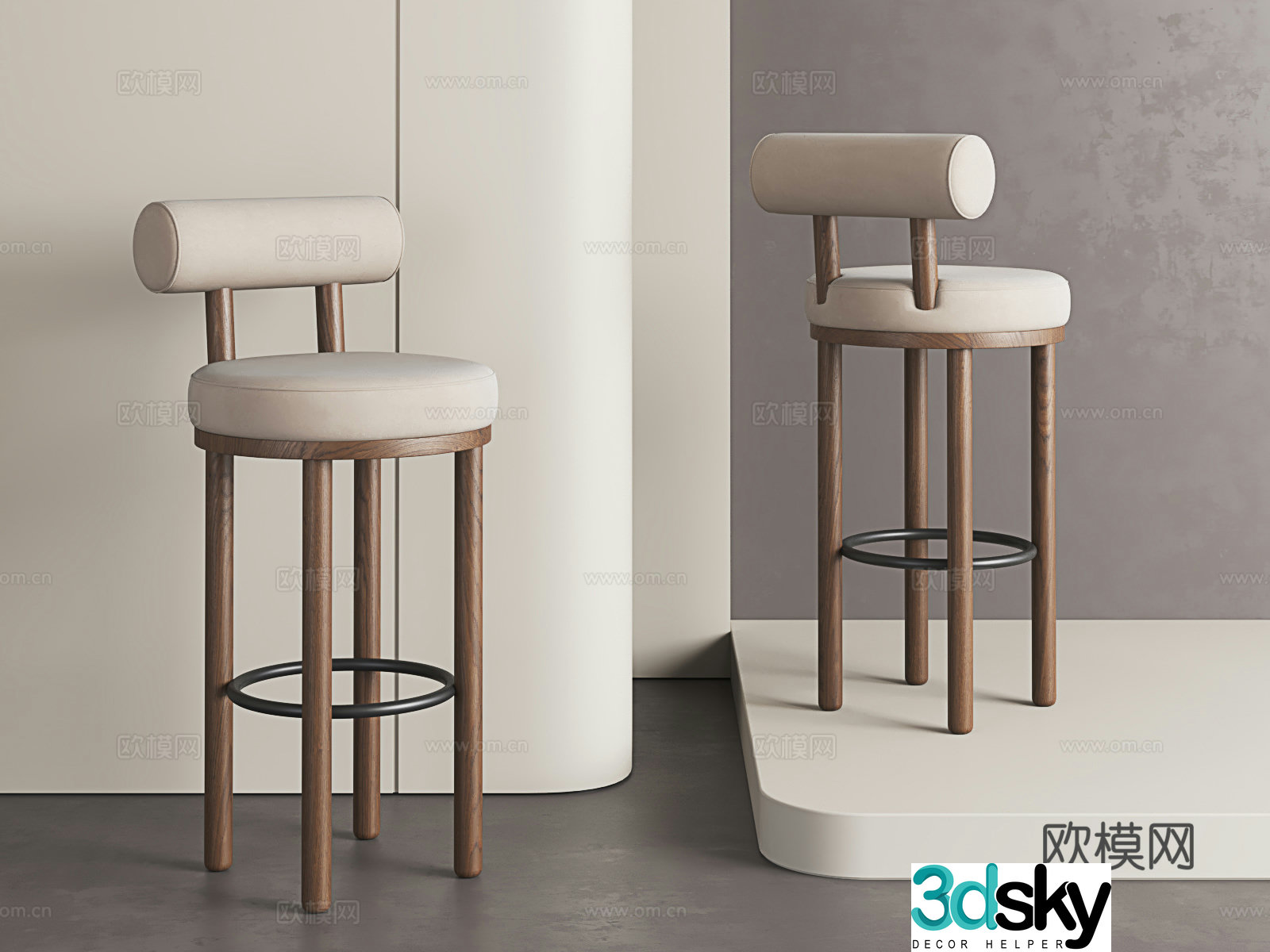Modern solid wood bar stool retro style bar stool medieval style bar stool minimalist bar stool 3D model